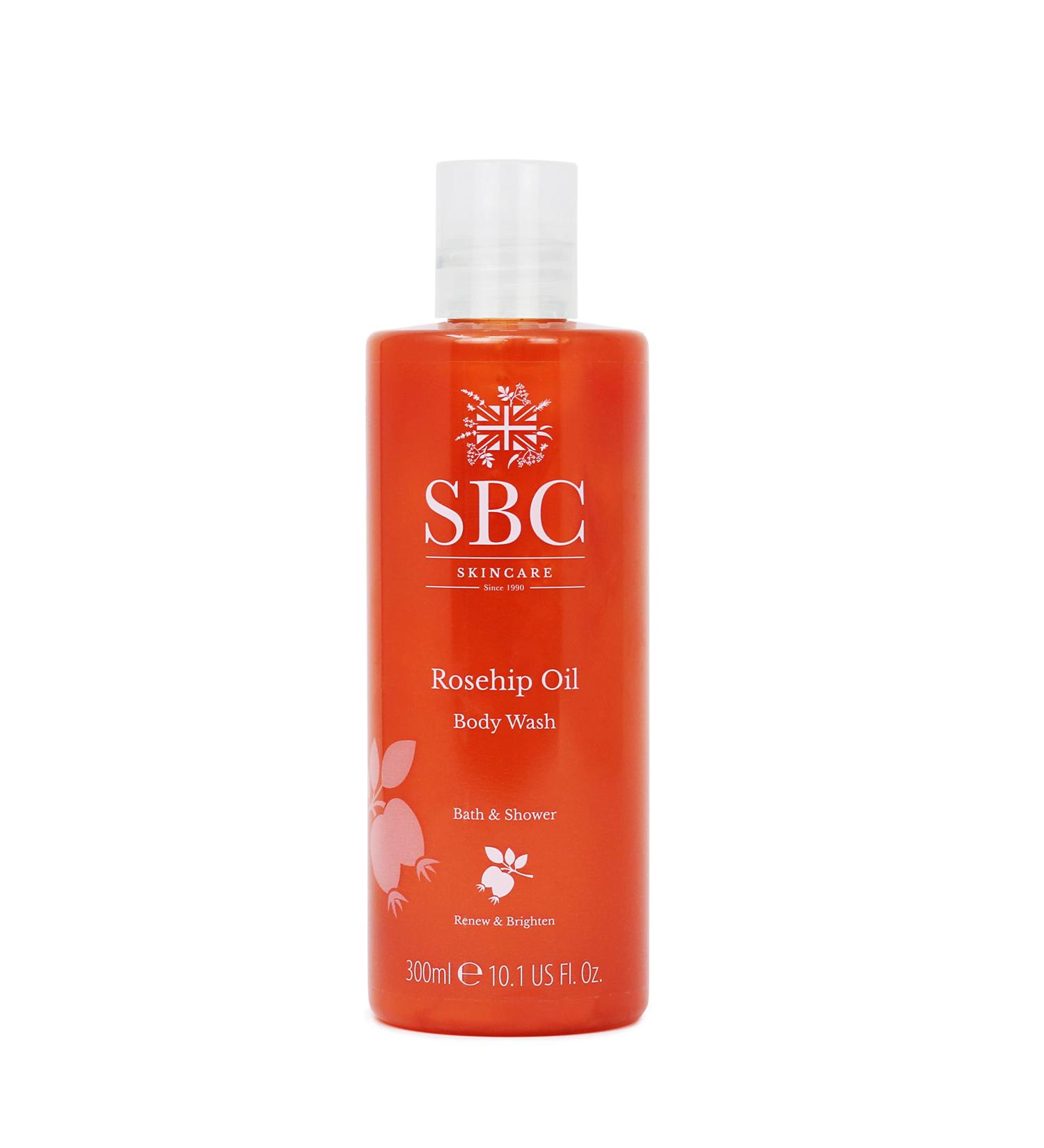 SBC Skincare Rosehip Oil Body Wash 300ml Anti-Ageing Bath and Shower Body Wash with Rosehip Oil and Vitamins A C and E Delicate Scent - Buy Online on GoSupps.com