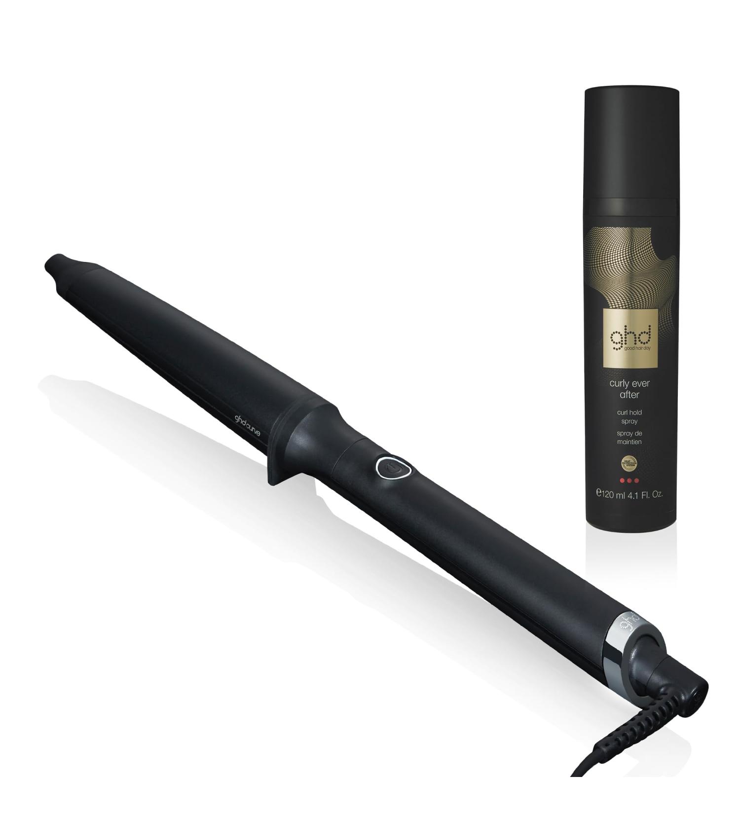 ghd Creative Curl Tapered Hair Curling Wand 1" Innovative Round Base to 0.9" Tip with Safer-for-Hair Styling Temperature Designed to Create Tight Textured Hair Curls to Soft Beachy Waves Black + Curl Hold Spray - Buy Online on GoSupps.com