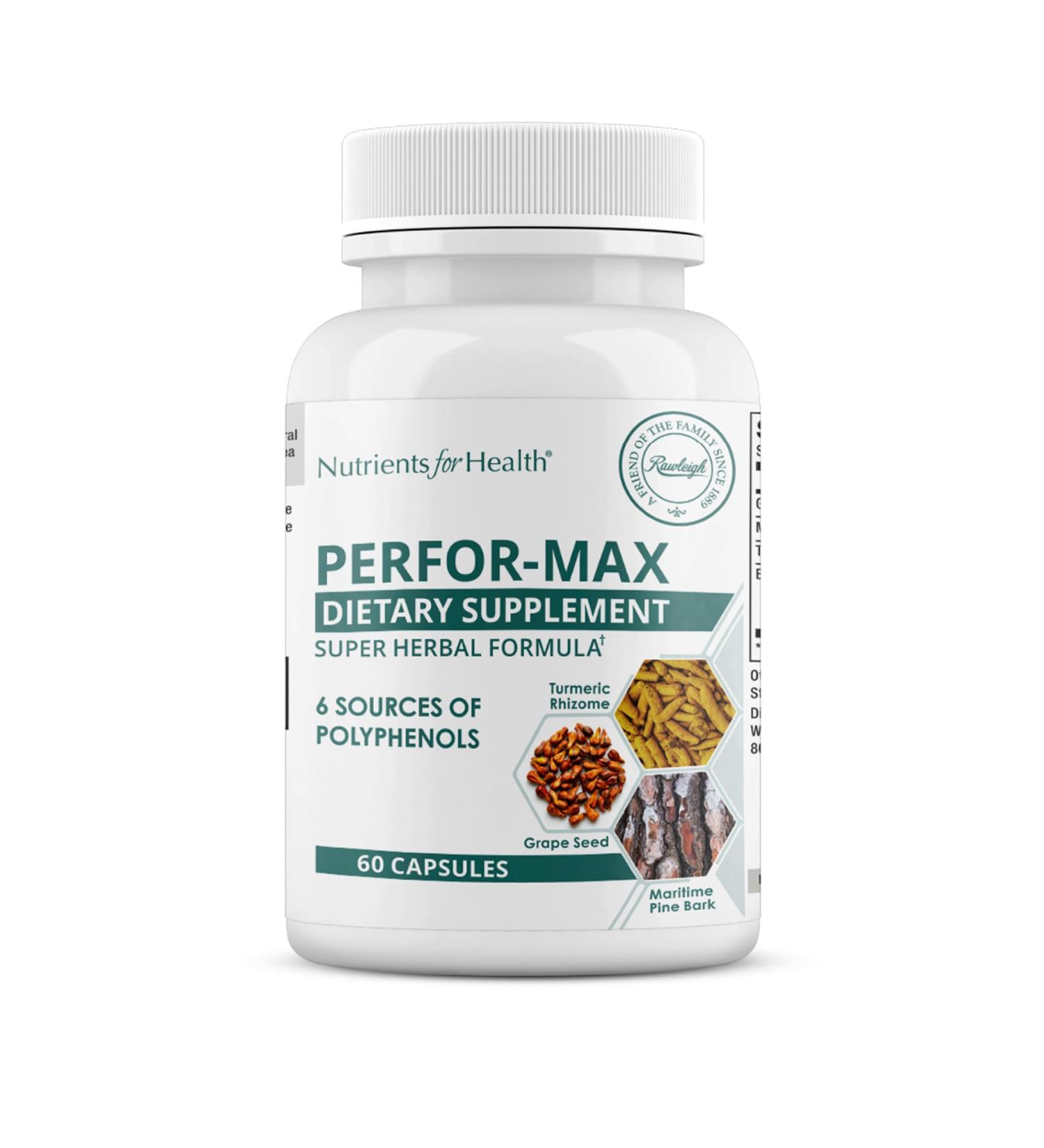 Rawleigh Perfor-Max 60 Capsules: Herbal Supplement with 6 Sources of Polyphenols Like Grape Seed Pine Bark Turmeric Green Tea Hawthorn & Rosemary Extracts for Heart Health & Immunity Gluten Free - Buy Online on GoSupps.com