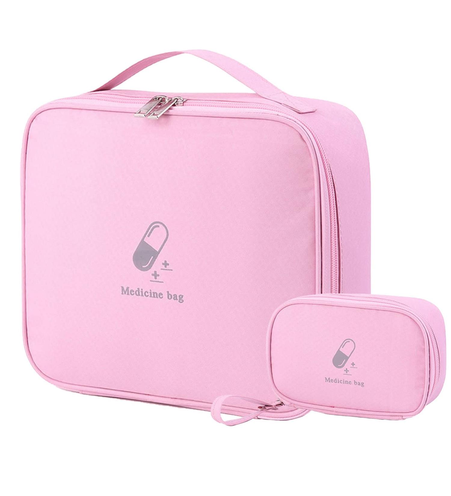 2 Pack Waterproof Large Capacity Medication Bag | Travel Pharmacy & Emergency Kit - Pink - Buy Online on GoSupps.com