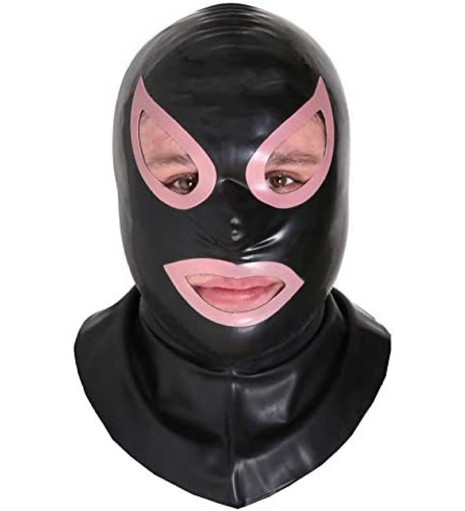 Latex Hood Rubber Mask - Black & Pink with Contrast Trim | 0.6mm International Shipping - Buy Online on GoSupps.com