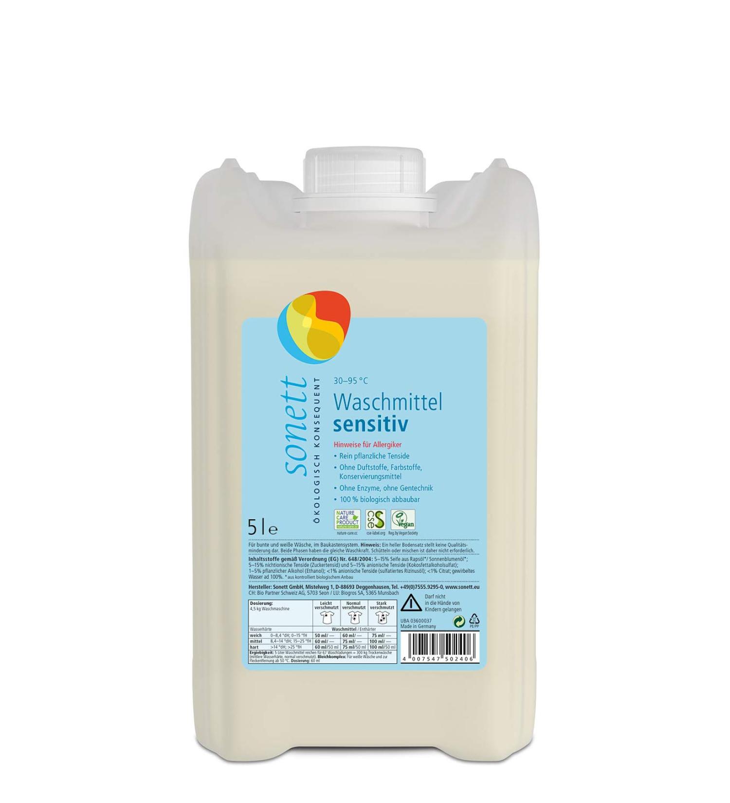 Sonett Sensitive Detergent 5L - Eco-Friendly Hypoallergenic International Shipping - Buy Online on GoSupps.com