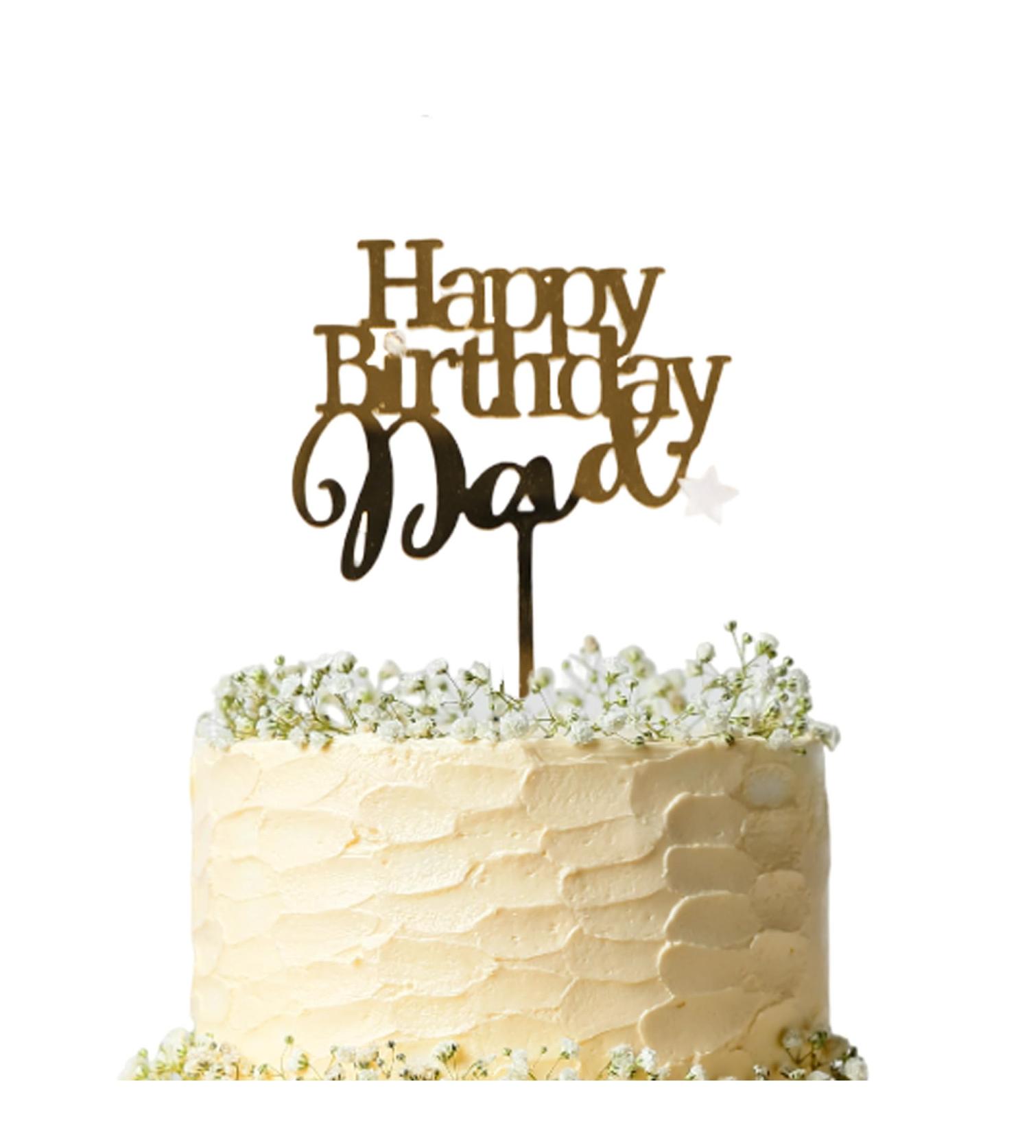 Happy Birthday Dad Cake Topper Gold Acrylic Cake Decoration for Father Men's Birthday Party Decorations - Buy Online on GoSupps.com