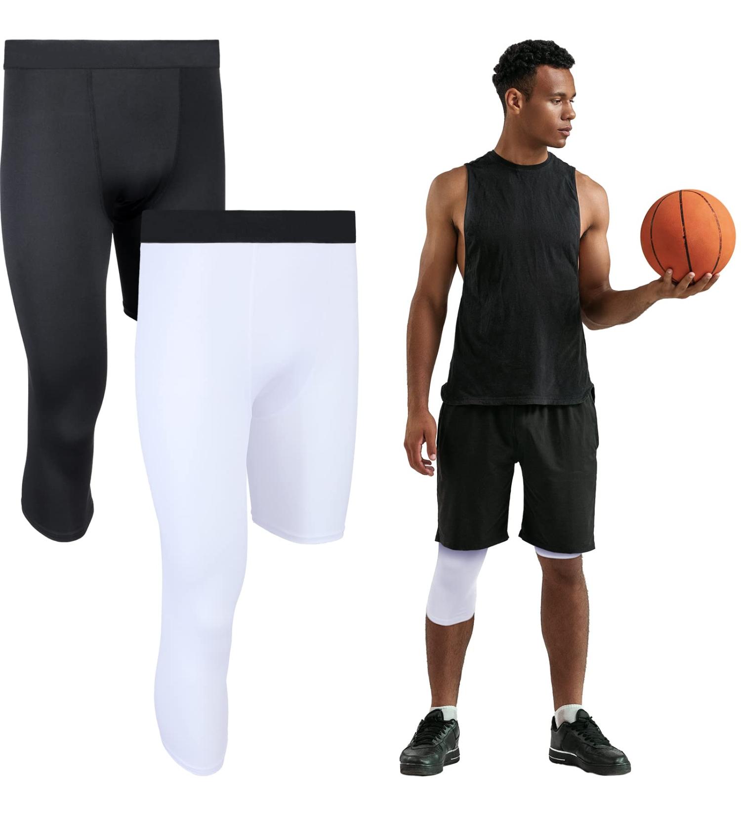 2 Packs Men's 3/4 One Leg Compression Tights - Medium Size | Unisex Athletic Leggings for Basketball Sports - Buy Online on GoSupps.com