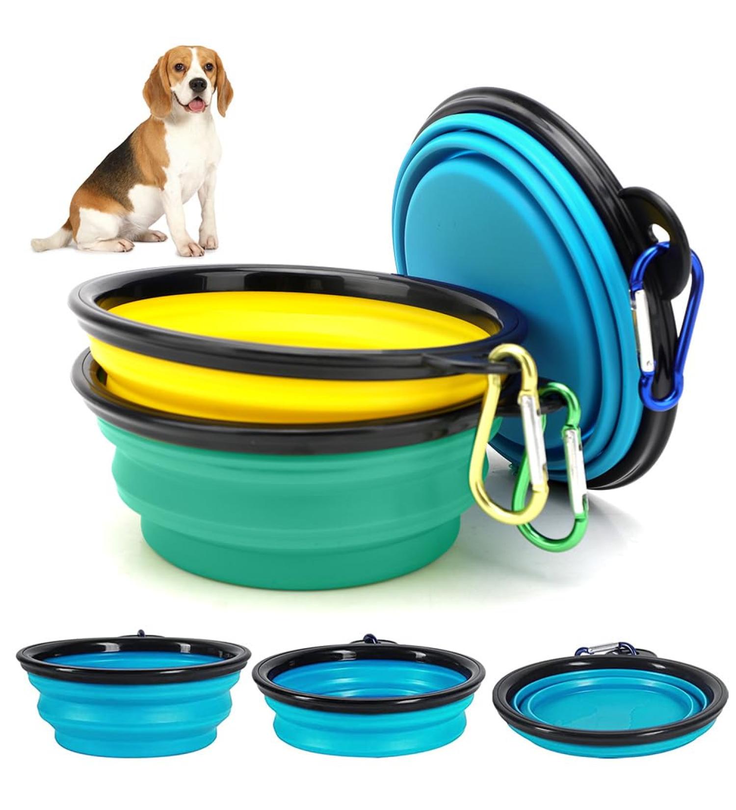 Lomug 3-Piece Foldable Travel Dog Bowl Set - 350ml Safe Bowls for Cats & Dogs - Includes Carabiners - Yellow Light Green Light Blue - Buy Online on GoSupps.com