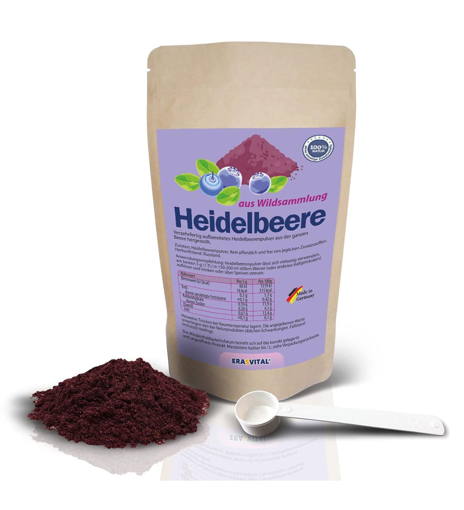 ERASVITAL Wild blueberry fruit powder 100 g freezedried in raw food quality without additives from wild collection Northern Russia Karelia provides antioxidants versatile use simply tasty - Buy Online on GoSupps.com