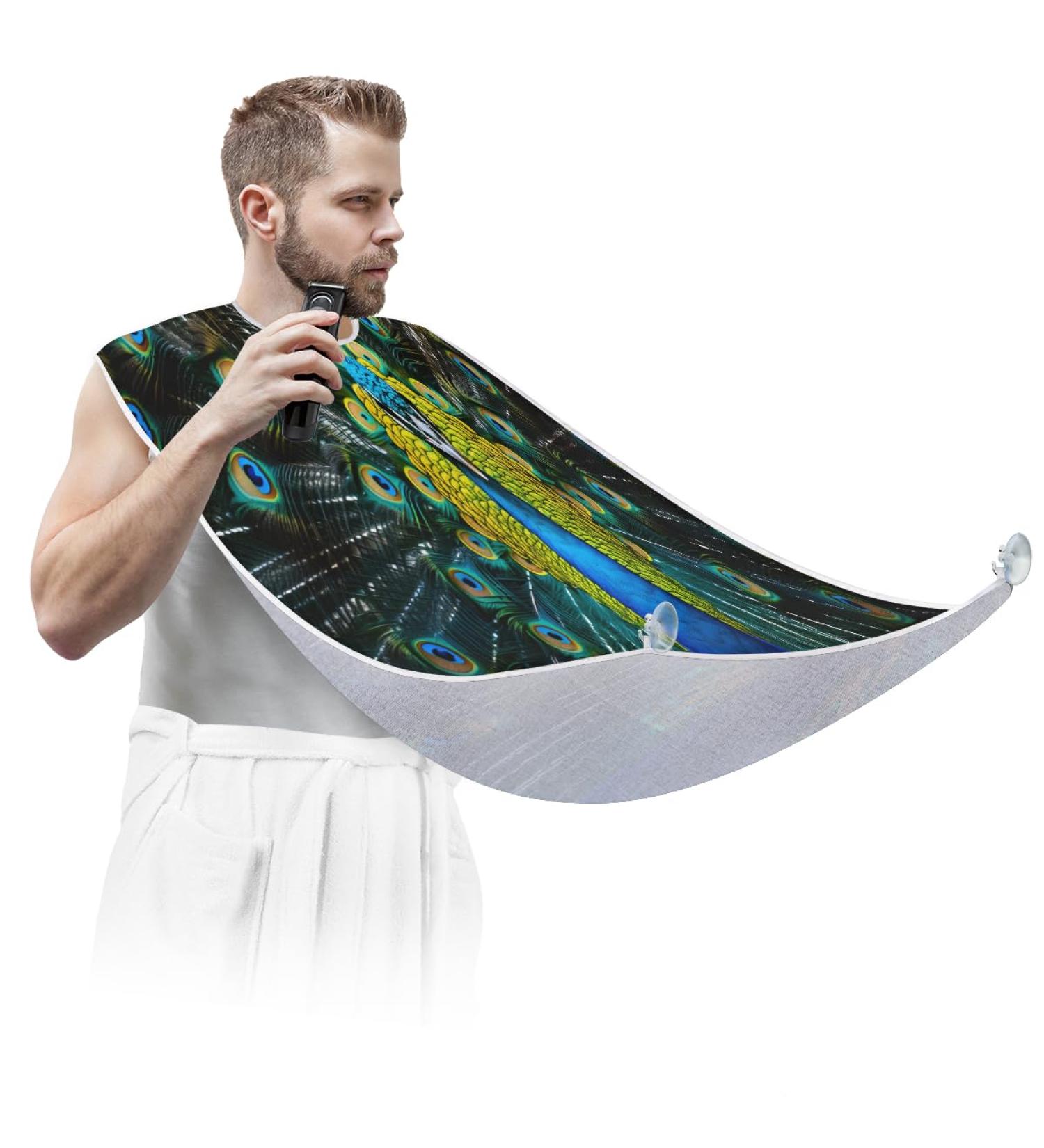 Animal Peacock Beard Bib Apron | Beard Hair Catcher for Men | Perfect Father's Day & Anniversary Gift | Durable Beard Bib with 2 Suction Cups - Buy Online on GoSupps.com