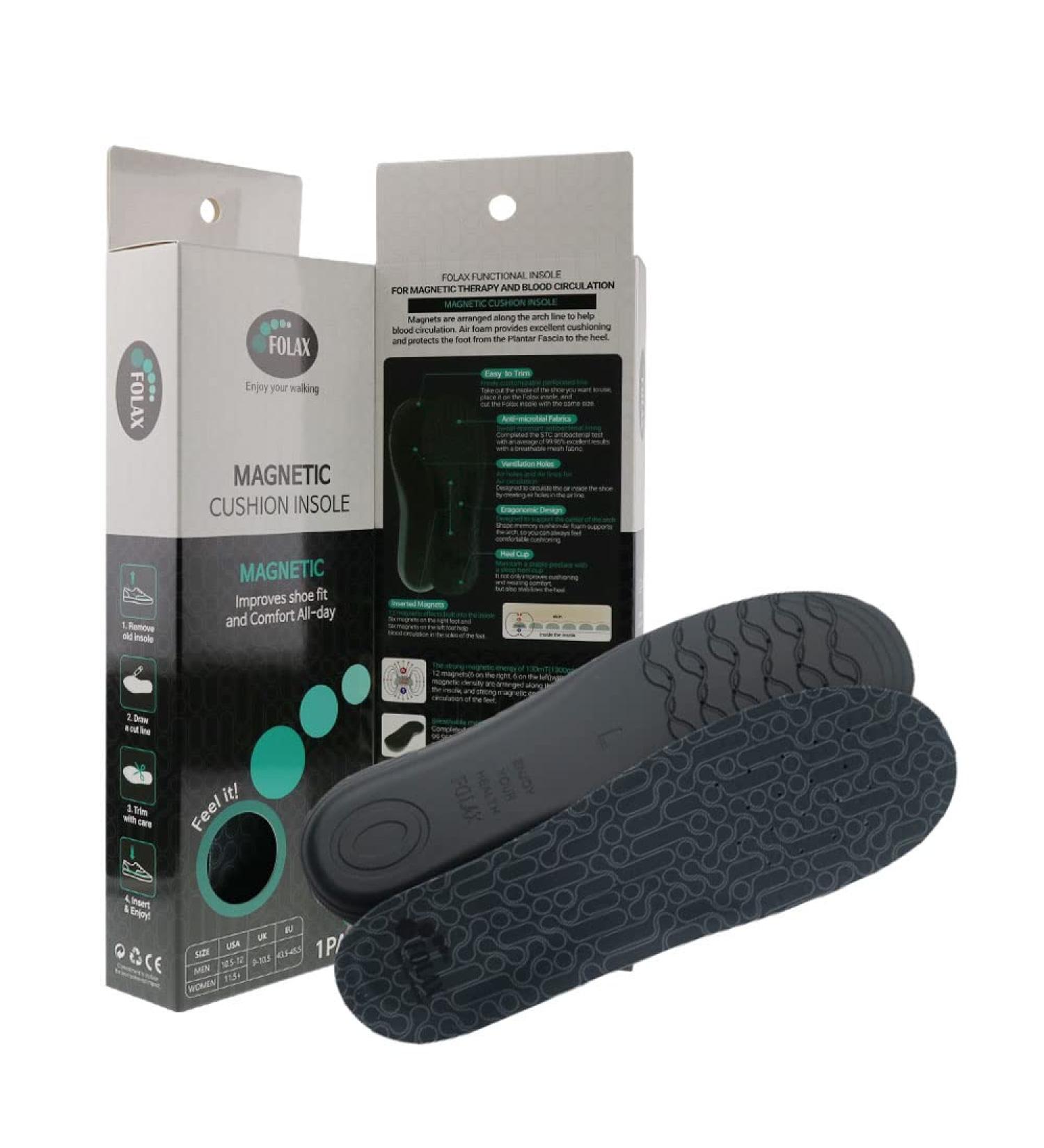 FOLAX Magnetic Cushion Insoles (Large) - Plantar Fasciitis Relief | Arch-Support Orthotics with Memory Foam - Buy Online on GoSupps.com