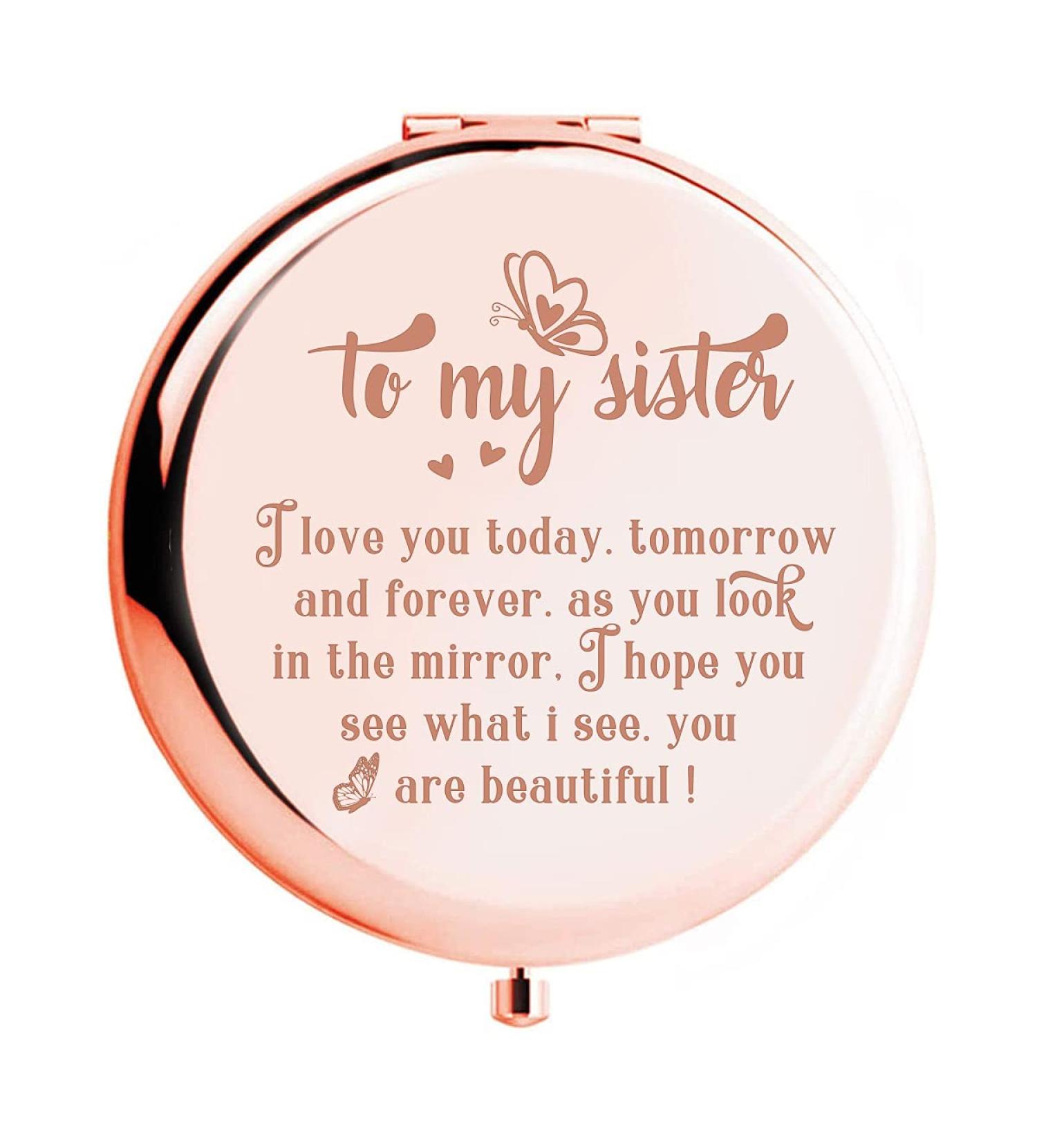 Personalized WHING to My Sister Travel Makeup Mirror - Engraved Compact Pocket Mirror for Best Friends - Sister Birthday Gift - Buy Online on GoSupps.com