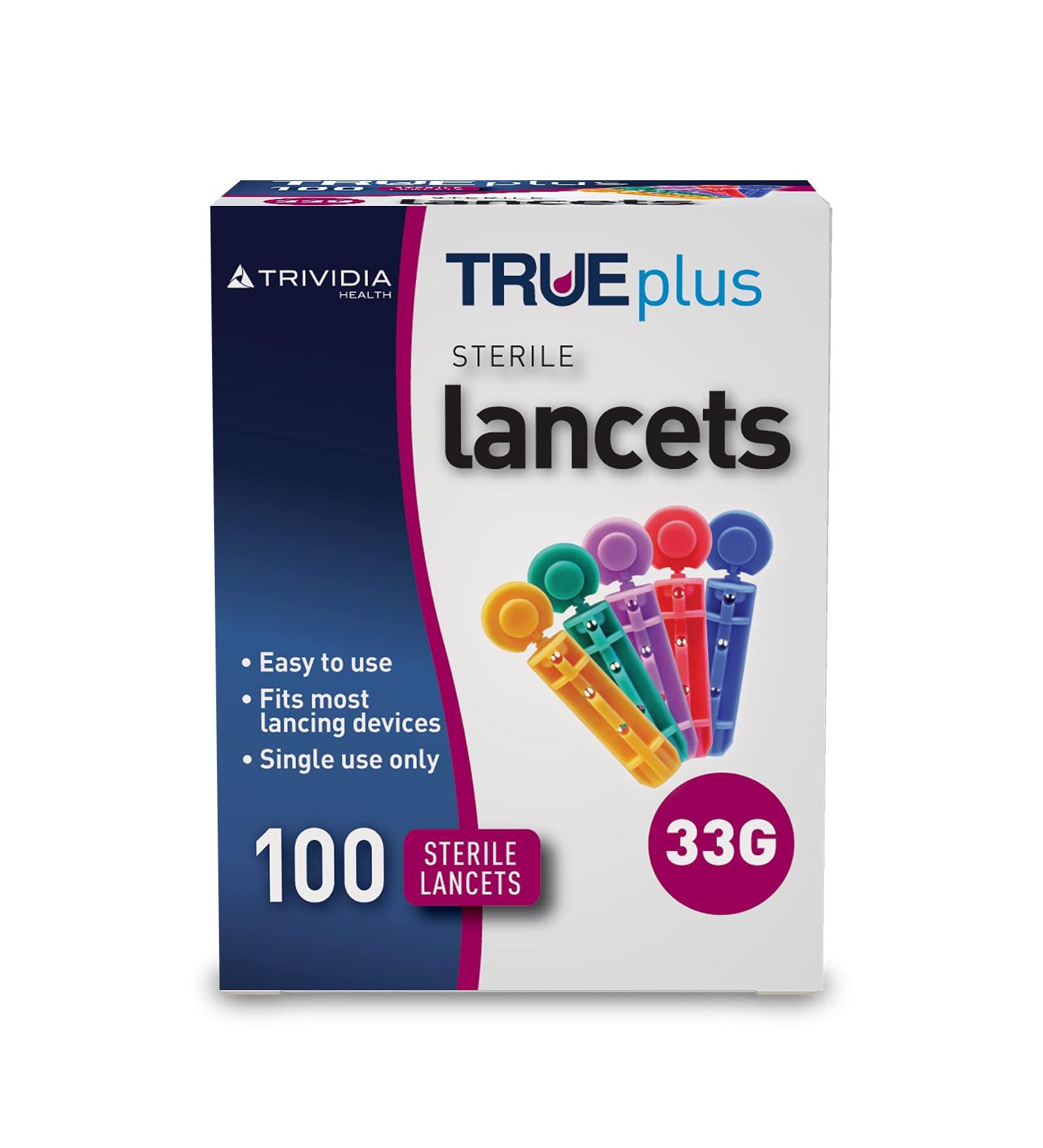 TRUEplus Single-Use Sterile Lancets 33 Gauge 100-Pieces Colourless