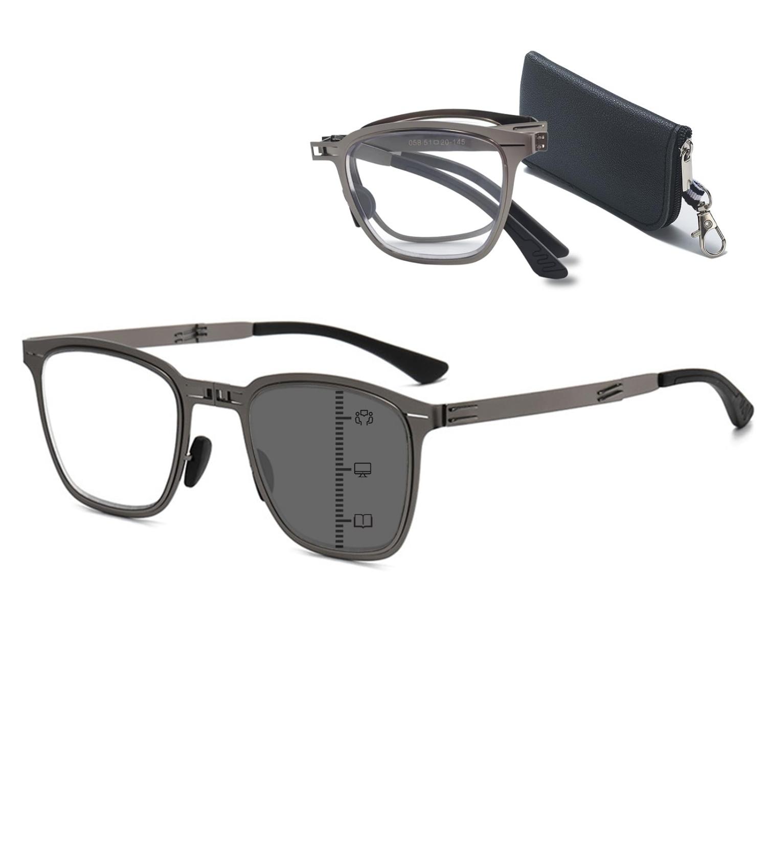 Folding Photochromic Progressive Reading Glasses for Men - Blue Light Blocking & Compact Design with Soft Case | 2.0x Magnification - Buy Online on GoSupps.com