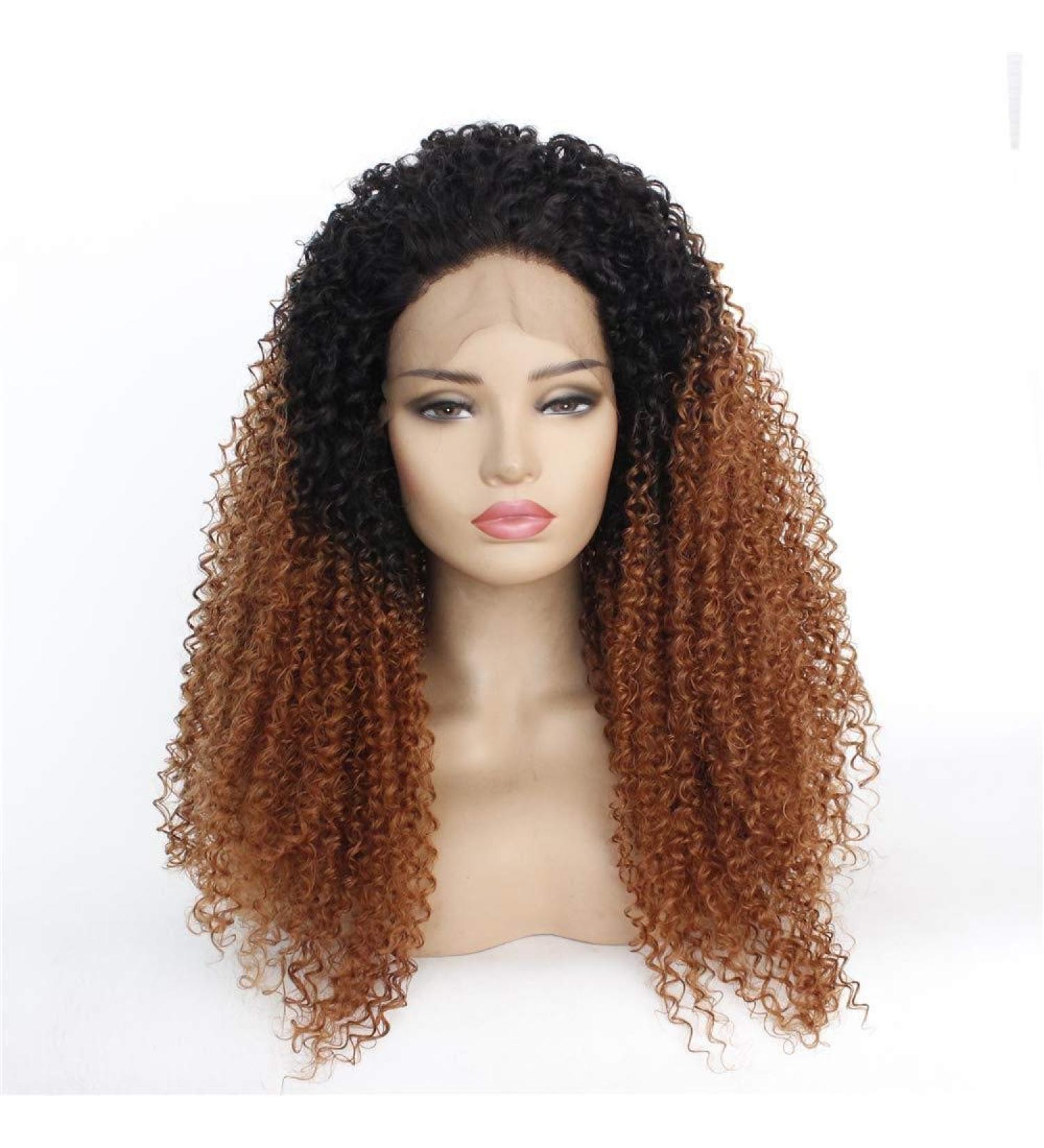 High Temperature Silk Wig Set - Black and Brown Mixed Color Lace Front Chemical Fiber Wig for International Shipping - Buy Online on GoSupps.com