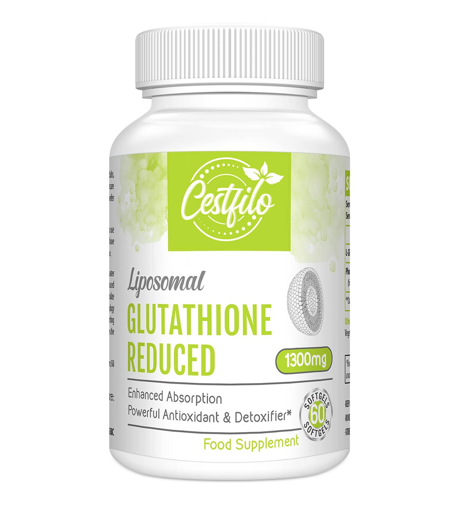 Cestfilo Liposomal Glutathione Reduced 1300 mg Active Form L Glutathione Reductase (GSH) Powerful Antioxidant for Optimal Cell Protection (60 Count (Pack of 1)) - Buy Online on GoSupps.com