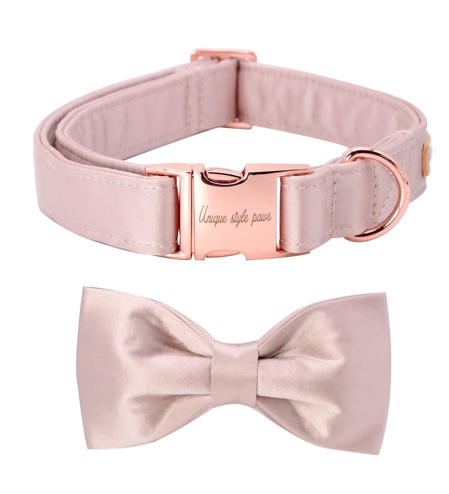 Unique Style Paws Pink Silk Dog Collar - Adjustable Soft Fly Design for Medium Female Dogs - Perfect Gift - Buy Online on GoSupps.com