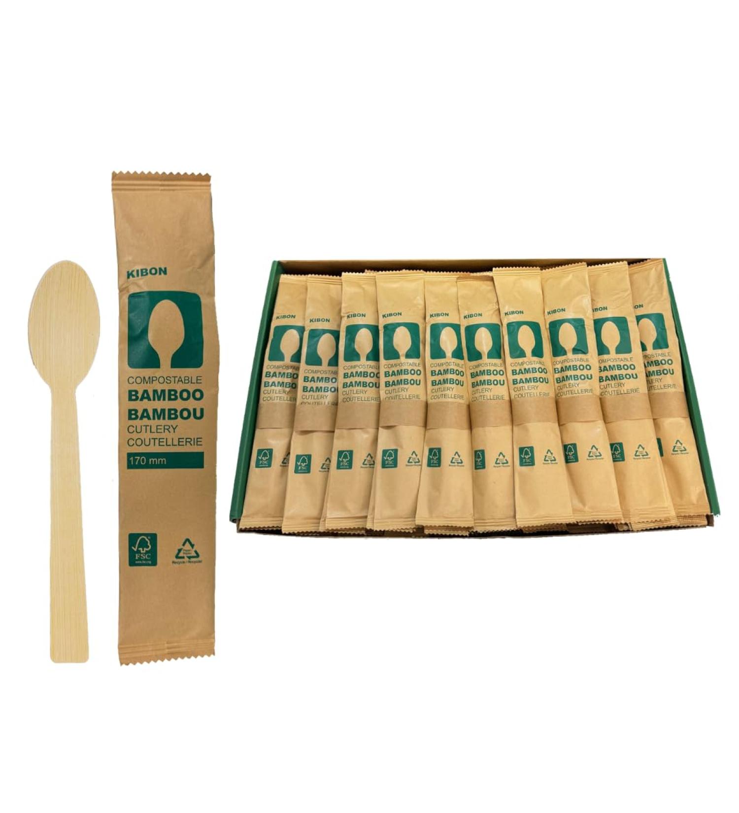 KIBON Bamboo Spoons 100 Individually Wrapped Disposable Spoons Biodegradable Packaging Sturdy Eco-Friendly Heat-Resistant Compostable Utensils for All Occasions Sustainable Plastic Alternative 100 Spoons - Buy Online on GoSupps.com