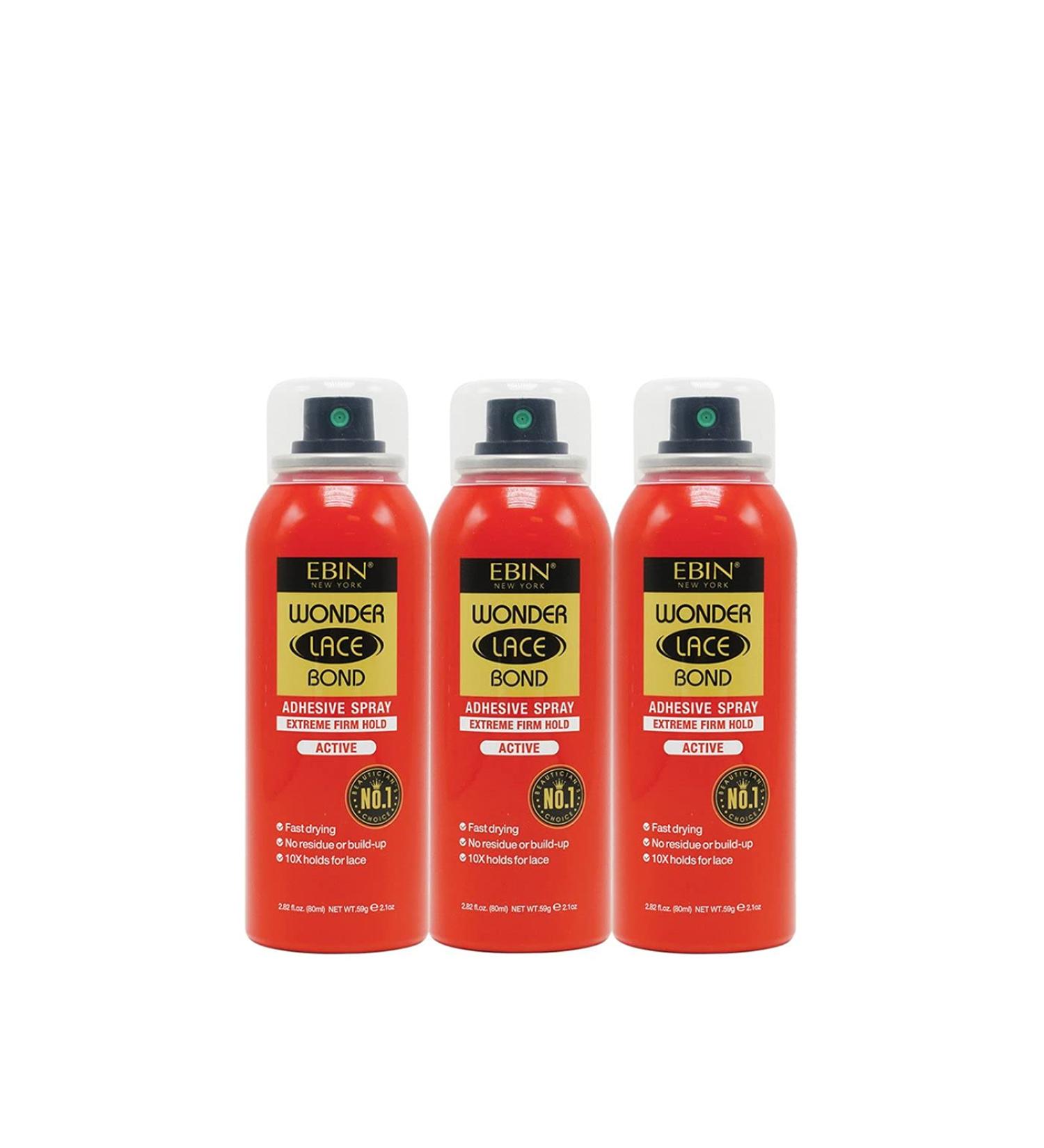 EBIN NEW YORK Wonder Lace Bond Adhesive Spray Active 3pack - Extreme Firm Hold 2.7oz/ 80ml | Active Use Fast Drying No Residue No Build-up Powerful Hold All-Day Hold Daily Wig Application 2.7oz / 80ml Active - Buy Online on GoSupps.com