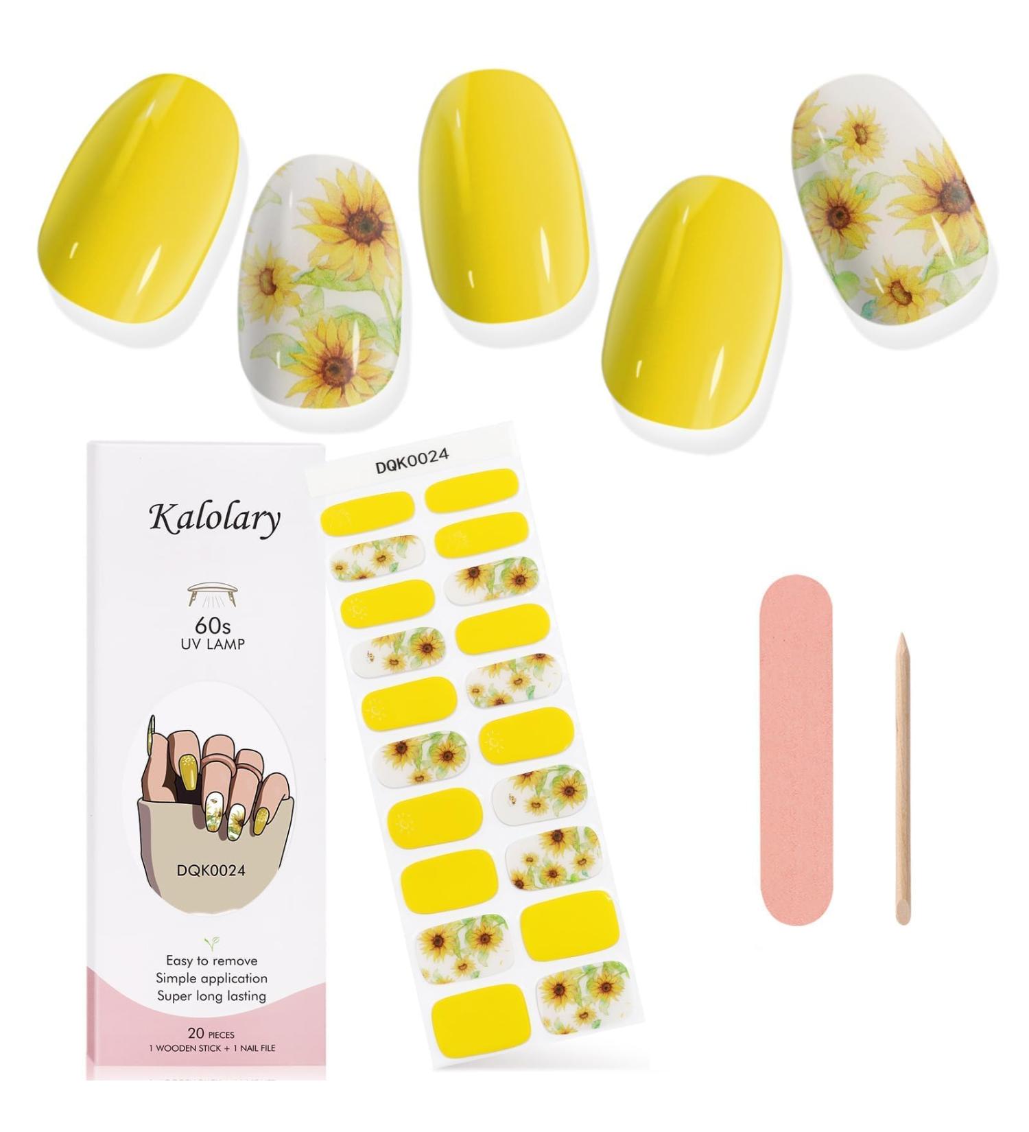Kalolary Gel Nail Polish Strips Nail Gel Art Sticker Waterproof Full Nail Wraps Decal Sets with Nail File and Stick for Women Girls Nail Art Decor (UV/LED Lamp Required) (Sunflower Yellow) - Buy Online on GoSupps.com