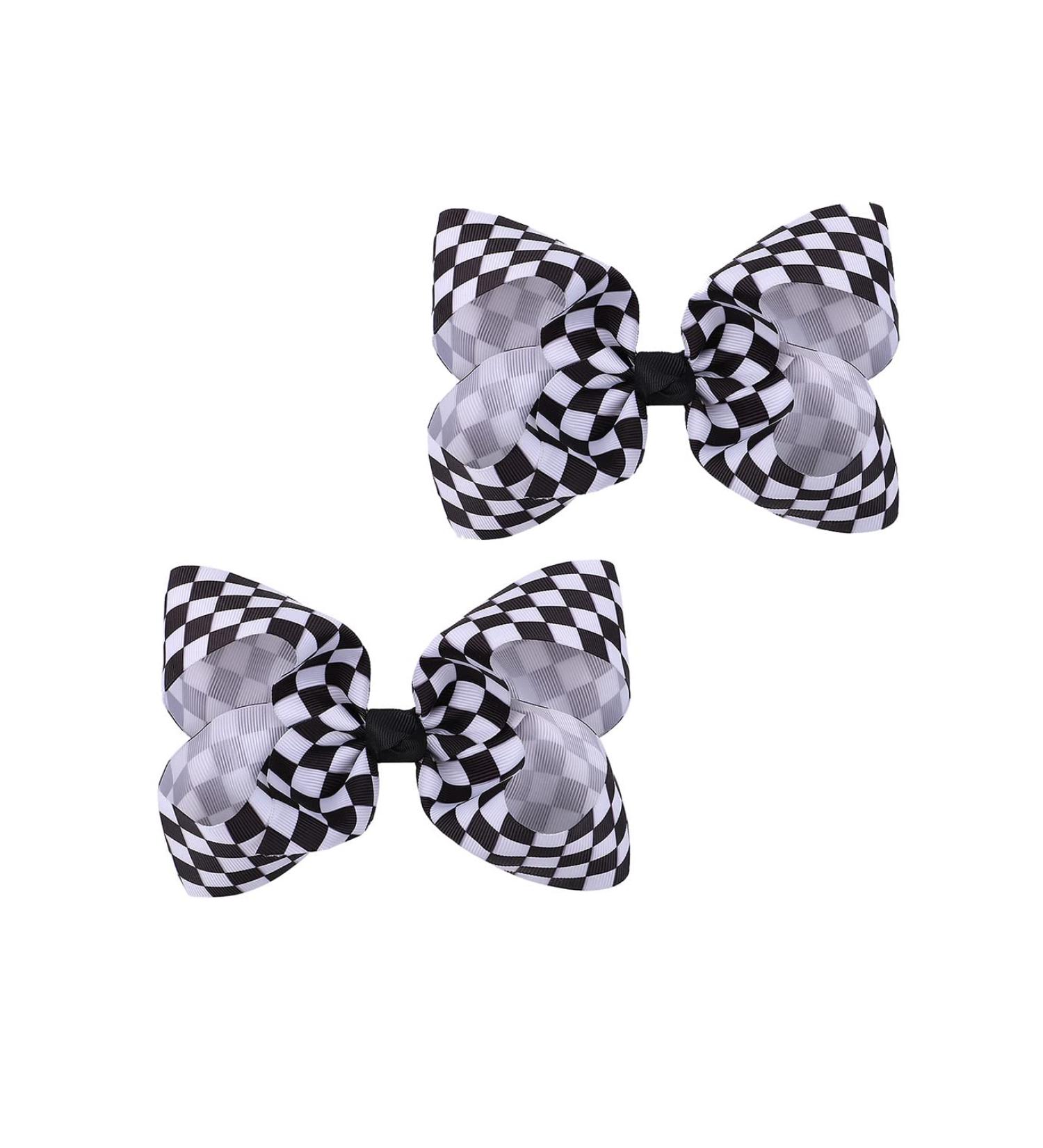 Checkered Plaid Hair Bow Clip Set in Black and White - 2 Pcs Buffalo Plaid Hair Barrettes - Buy Online on GoSupps.com