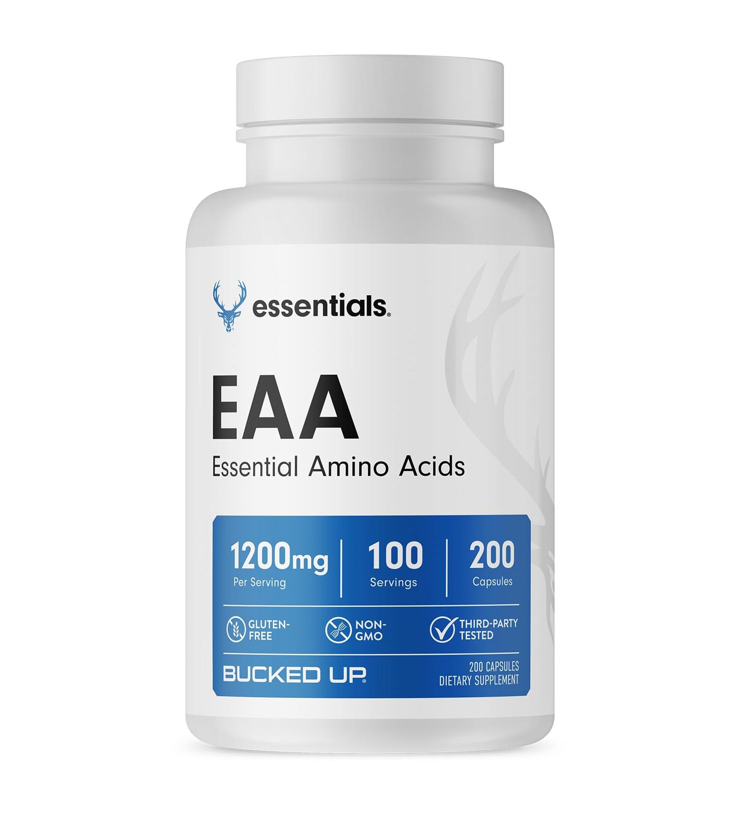Bucked Up EAA Capsules - Essential Amino Acids Supplement | 1200mg Per Serving | On The Go | Gluten-Free Non-GMO Third-Party Tested | 100 Servings (200 Capsules) - Buy Online on GoSupps.com