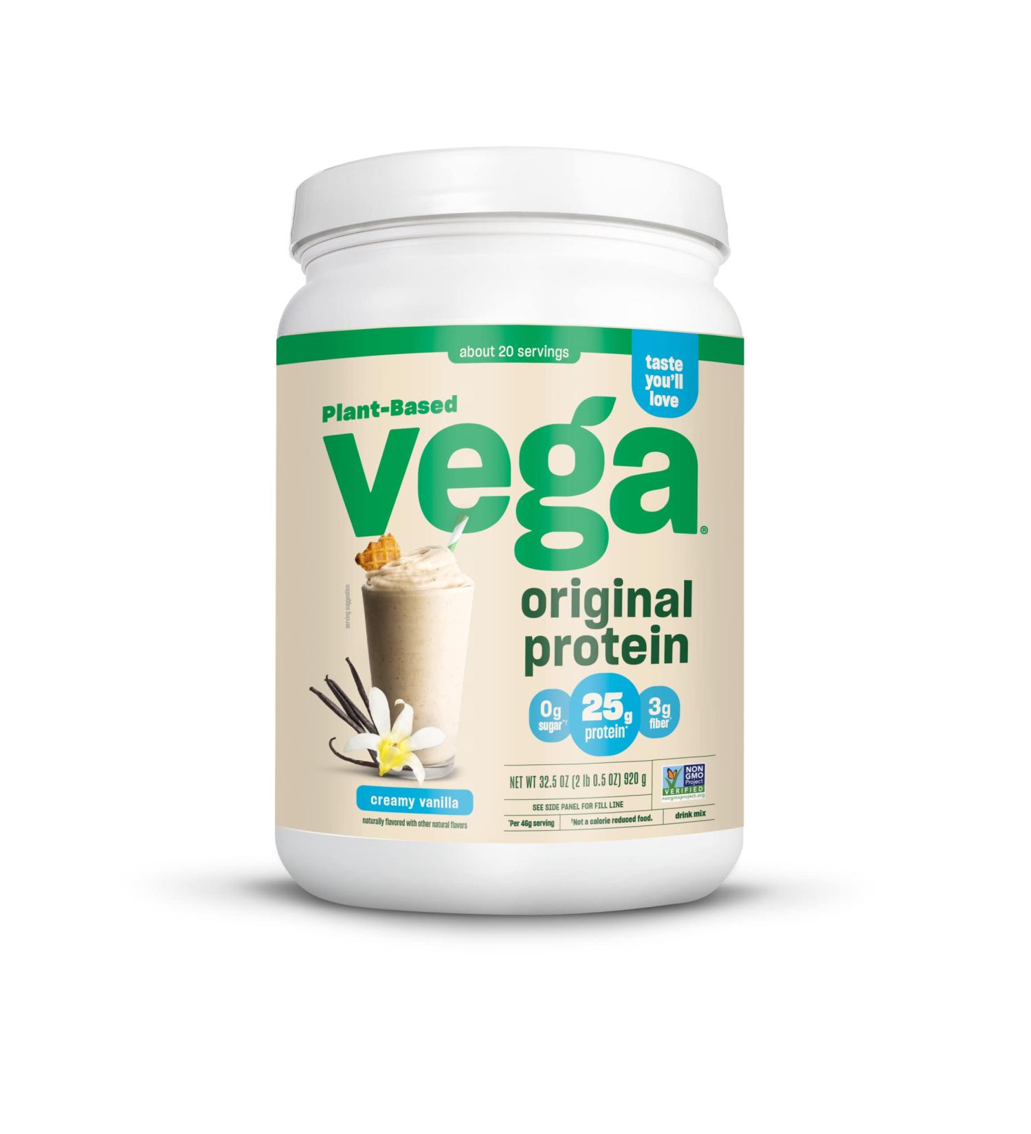 Vega Original Protein Vanilla Powder - 2lbs Tub | 20 Servings, 25g Protein, Vegan, 0g Sugar, 3g Fiber | Pea Protein for Men & Women - Buy Online on GoSupps.com