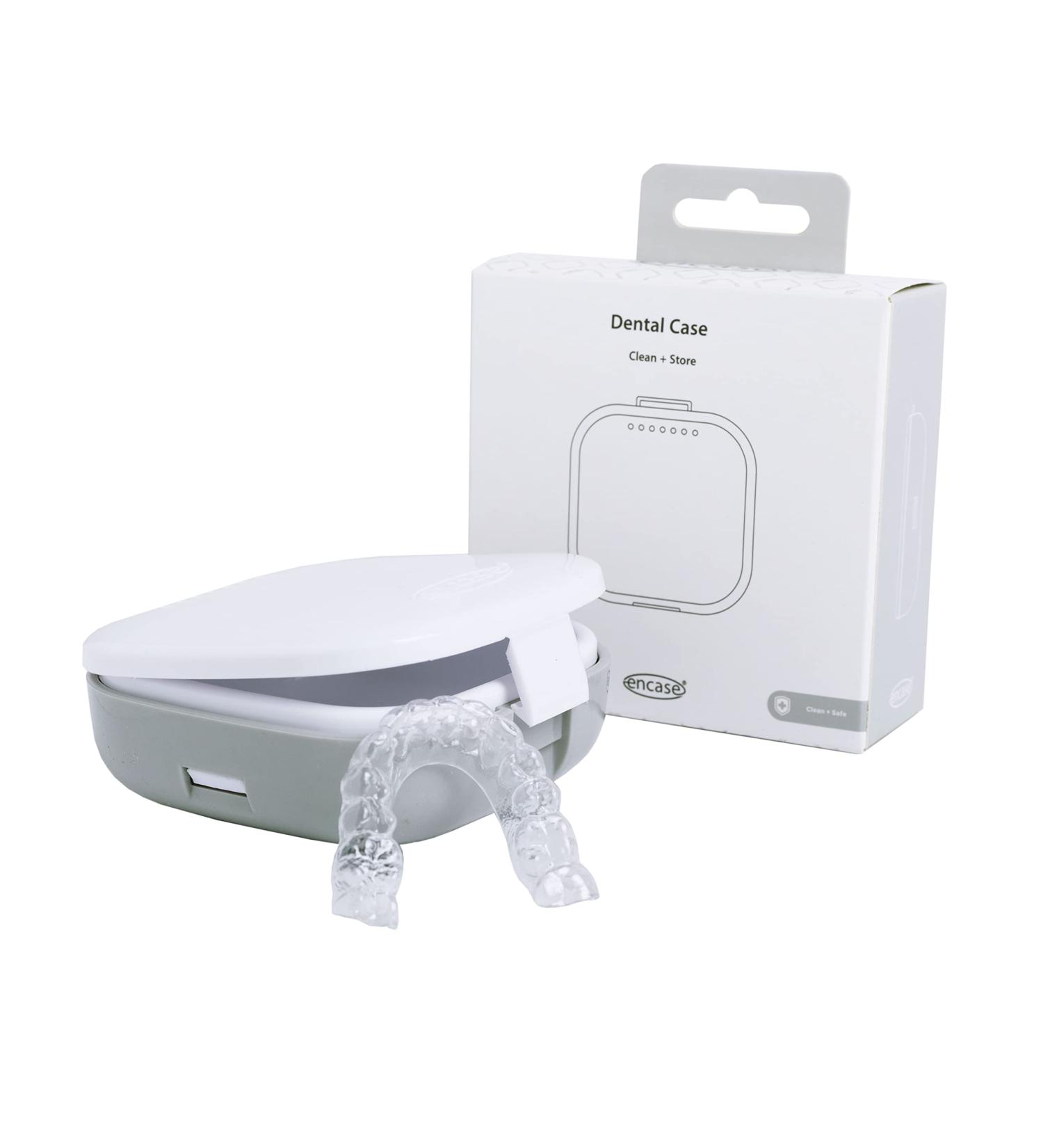 Encase Dental Retainer Case with Dental Bath Dual Purpose Hygienic Denture Case for Storage and Immersion of Mouthguards Ortho Retainers + Dental Appliances (Grey) - Buy Online on GoSupps.com