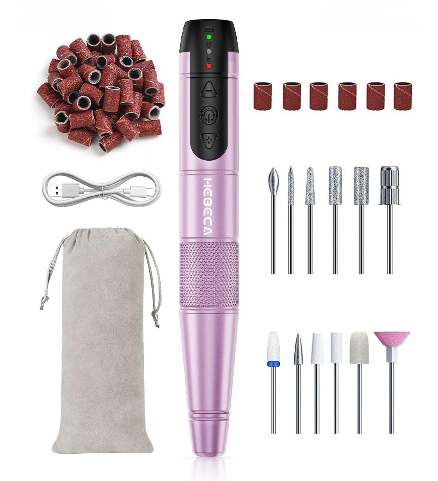 HEBECA Electric Nail Drill Cordless 12 in 1 - Professional Rechargeable Manicure Pedicure Kit for Natural Acrylic Gel Nails - Perfect for Home Use or Beginners - Buy Online on GoSupps.com