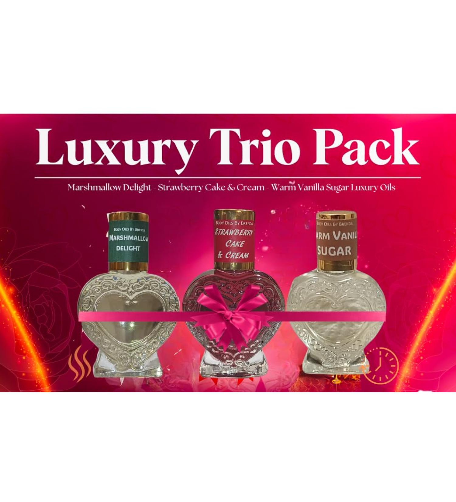3-Pack Body Oils by Brenda Strawberry Cake & Cream Marshmallow Delight Warm Vanilla Sugar Body Oils Heart-shaped Keepsake Bottles Premium Fragrance Set (1.5 oz.) - Buy Online on GoSupps.com