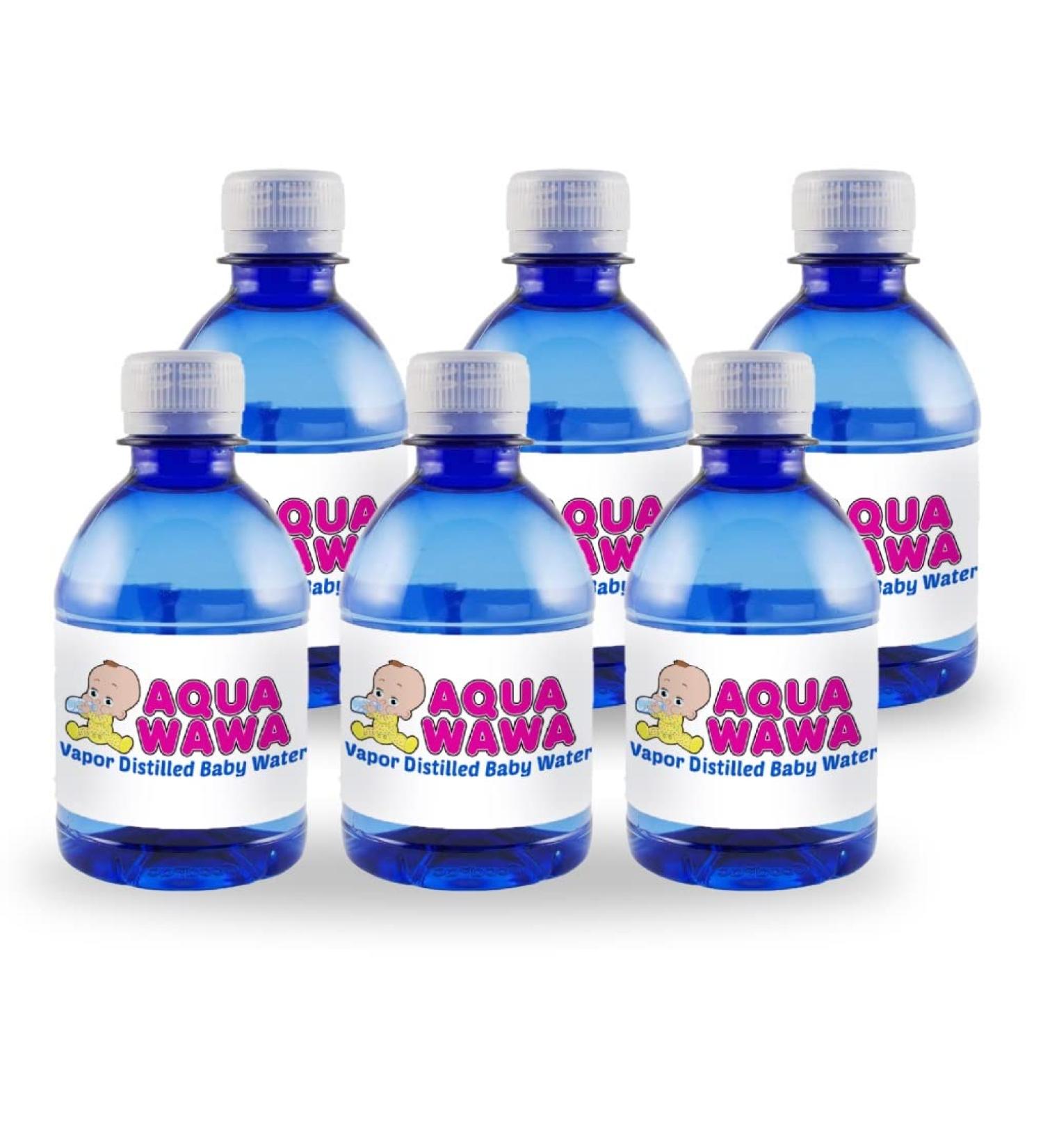 AQUAWAWA Nursery Water for Babies 6 Pack 8 oz Bottles Purified Vapor Distilled | Single Serve | Lightweight for Diaper Bag | BPA Fluoride Chemical and Mineral Free | Dr Recommended Clean Fresh - Buy Online on GoSupps.com