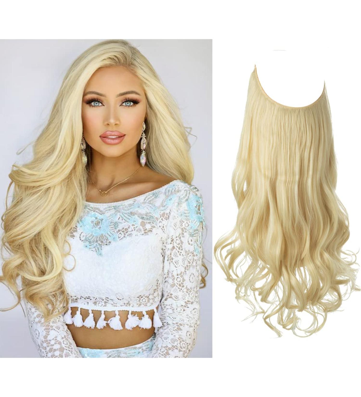 SARLA 18 Inch Invisible Wire Hair Extension Curly Wavy Synthetic Hairpiece for Women - Beach Blonde - Buy Online on GoSupps.com