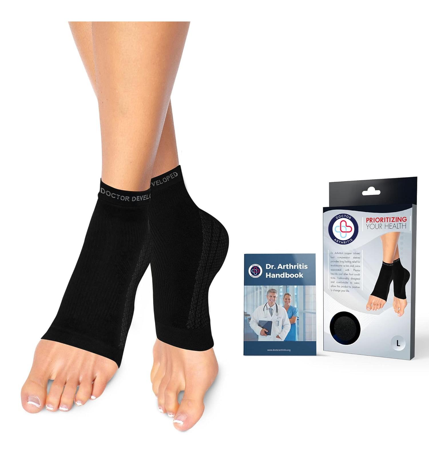 Doctor Developed Copper Ankle Compression Sleeves - Ankle Support for Women & Men - Plantar Fasciitis Sock - Ankle Support Brace for Achilles Tendonitis With Doctor Written Handbook (Black L) Black Large - Buy Online on GoSupps.com
