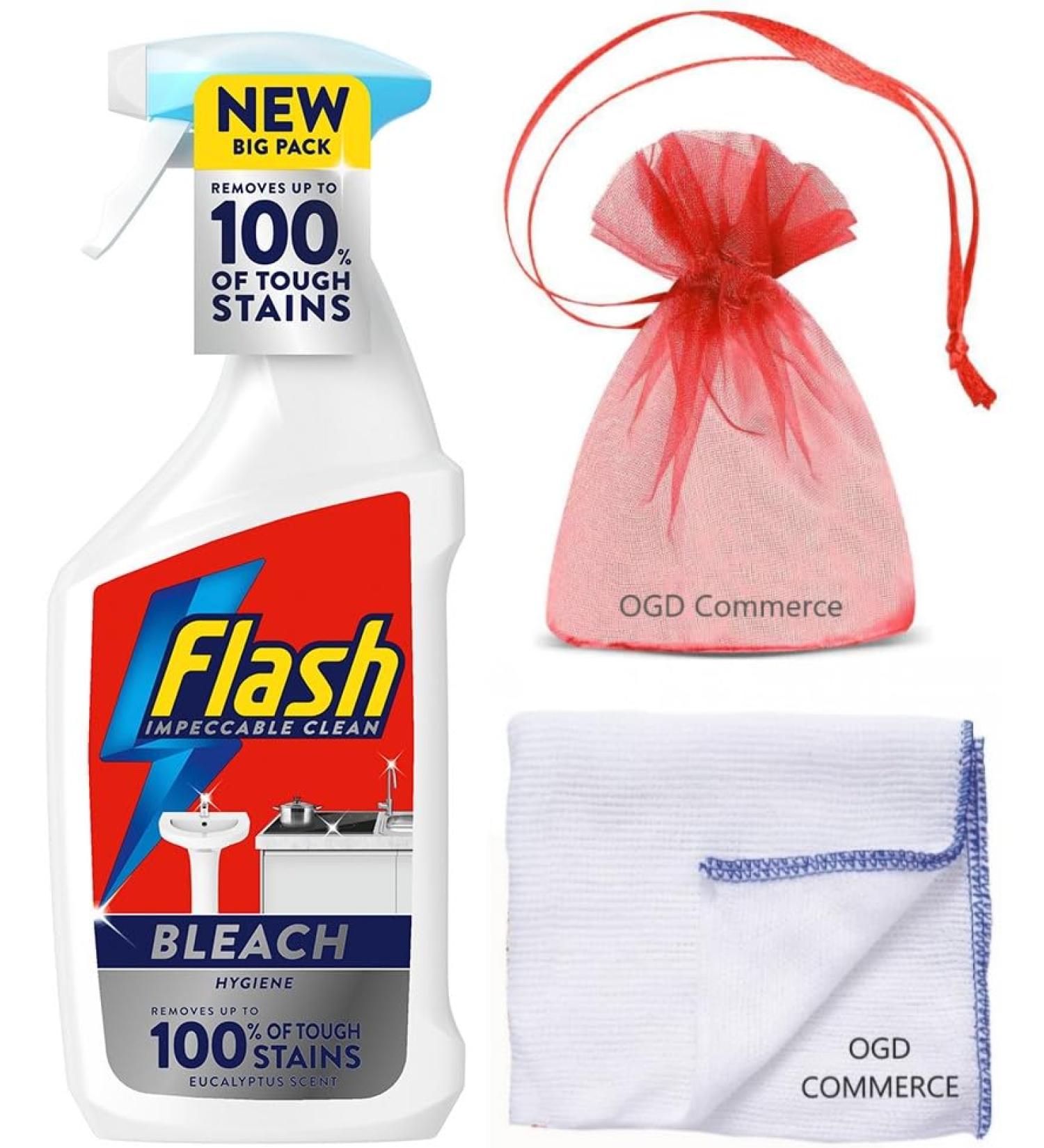 Flash with Bleach Multi Purpose Cleaning Spray 800ml Eucalyptus Scent + for You: Cleaning Cloth + Organza Small Bag - Buy Online on GoSupps.com