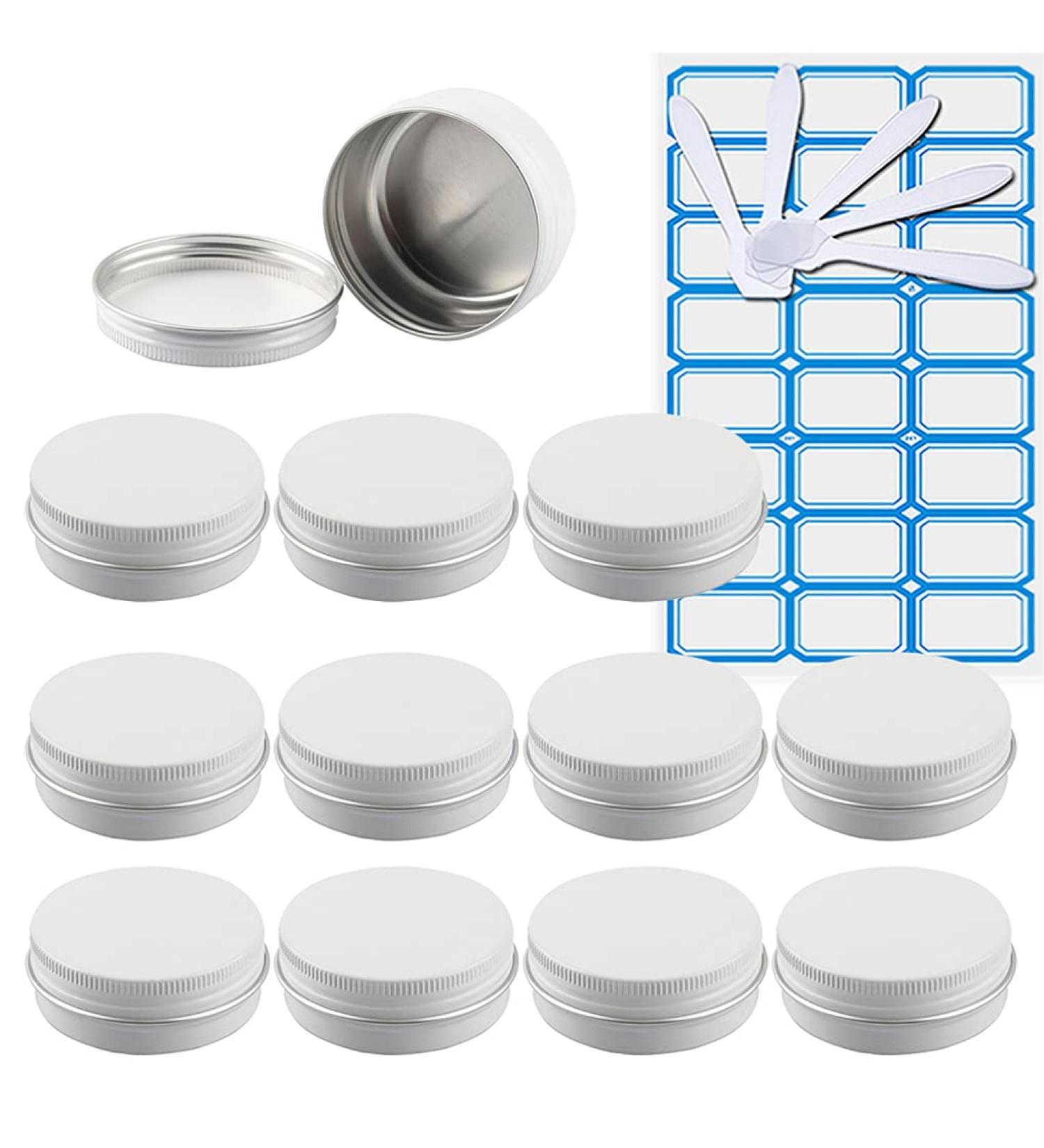 Zeoabsy 10 Pieces 60ml White Aluminum Jars with Screw Lid | Ideal for Cosmetics Candles & Ointments | Includes 5 Spatulas & Etiquette | International Shipping - Buy Online on GoSupps.com
