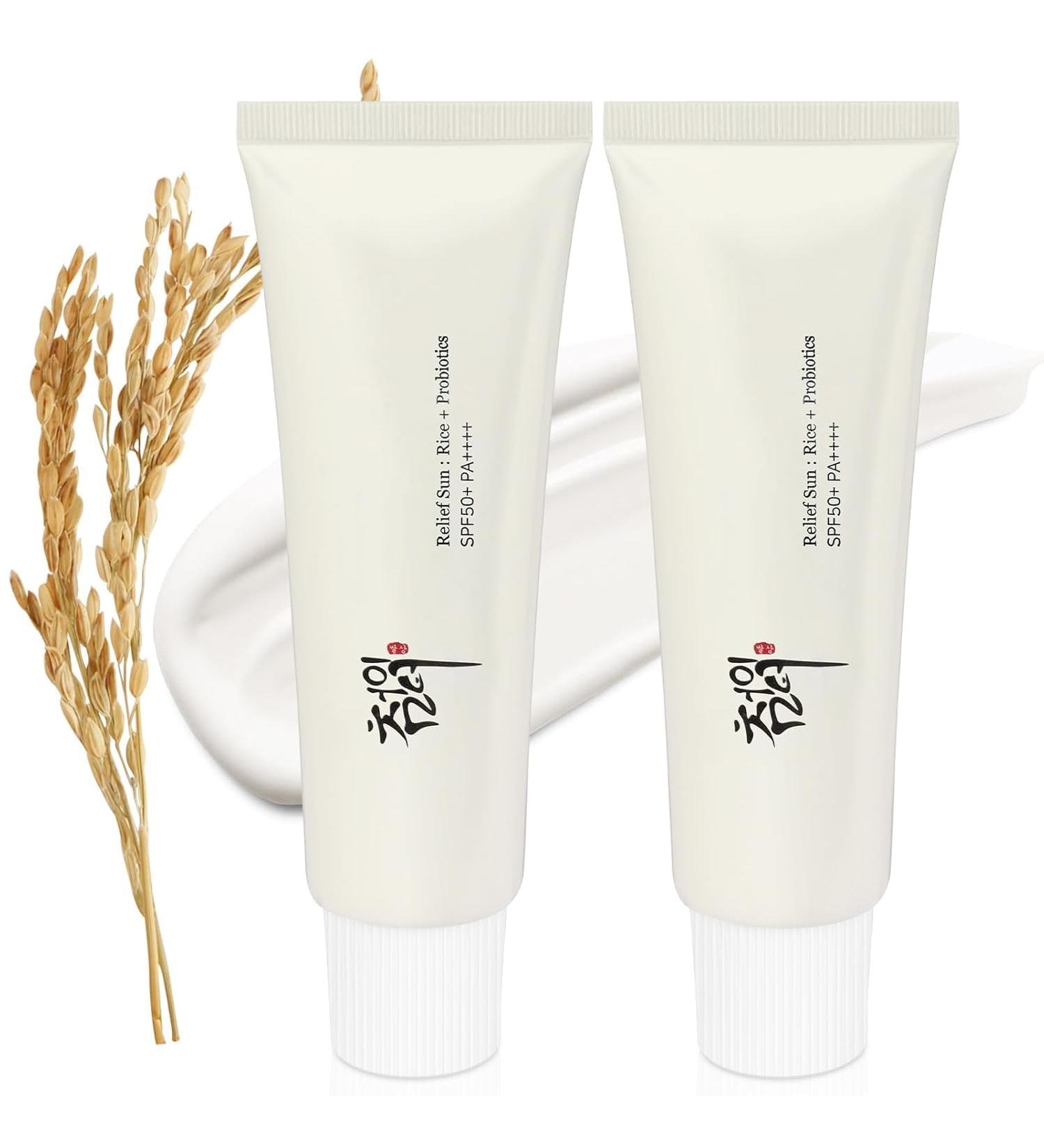 2PCS Relief Sun Organic sunscreen SPF50 Korean Skin Care Solution for All Skin Types ++++PA++++ Rice and Probiotics 50ml Nourishing Skin Protection and UV Defens - Buy Online on GoSupps.com