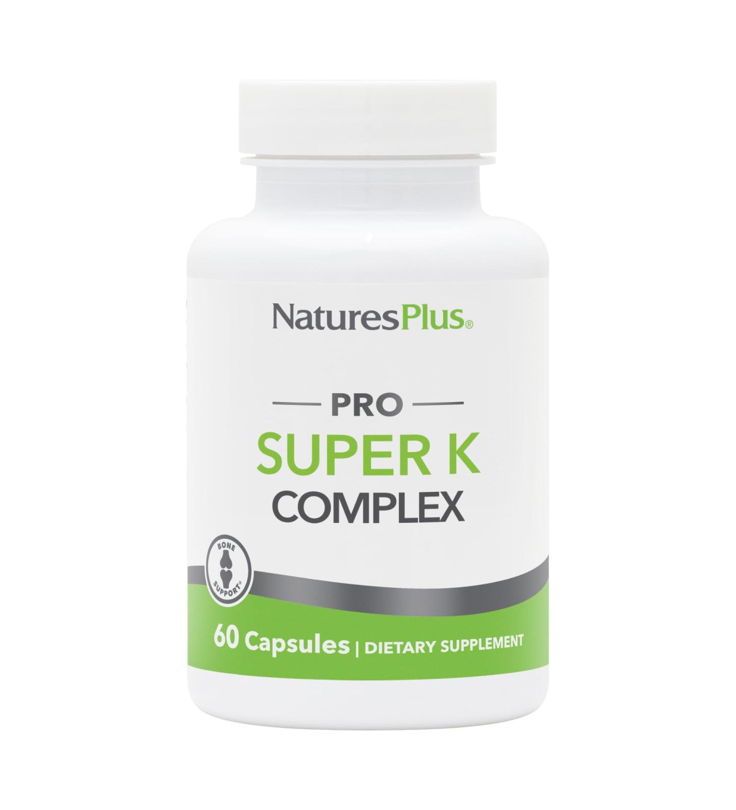 NaturesPlus PRO Super K Complex - 60 Capsules - Promotes Healthy Calcium Metabolism - Includes Vitamins K1 & K2 - Non-GMO Vegan & Gluten Free - 60 Servings - Buy Online on GoSupps.com