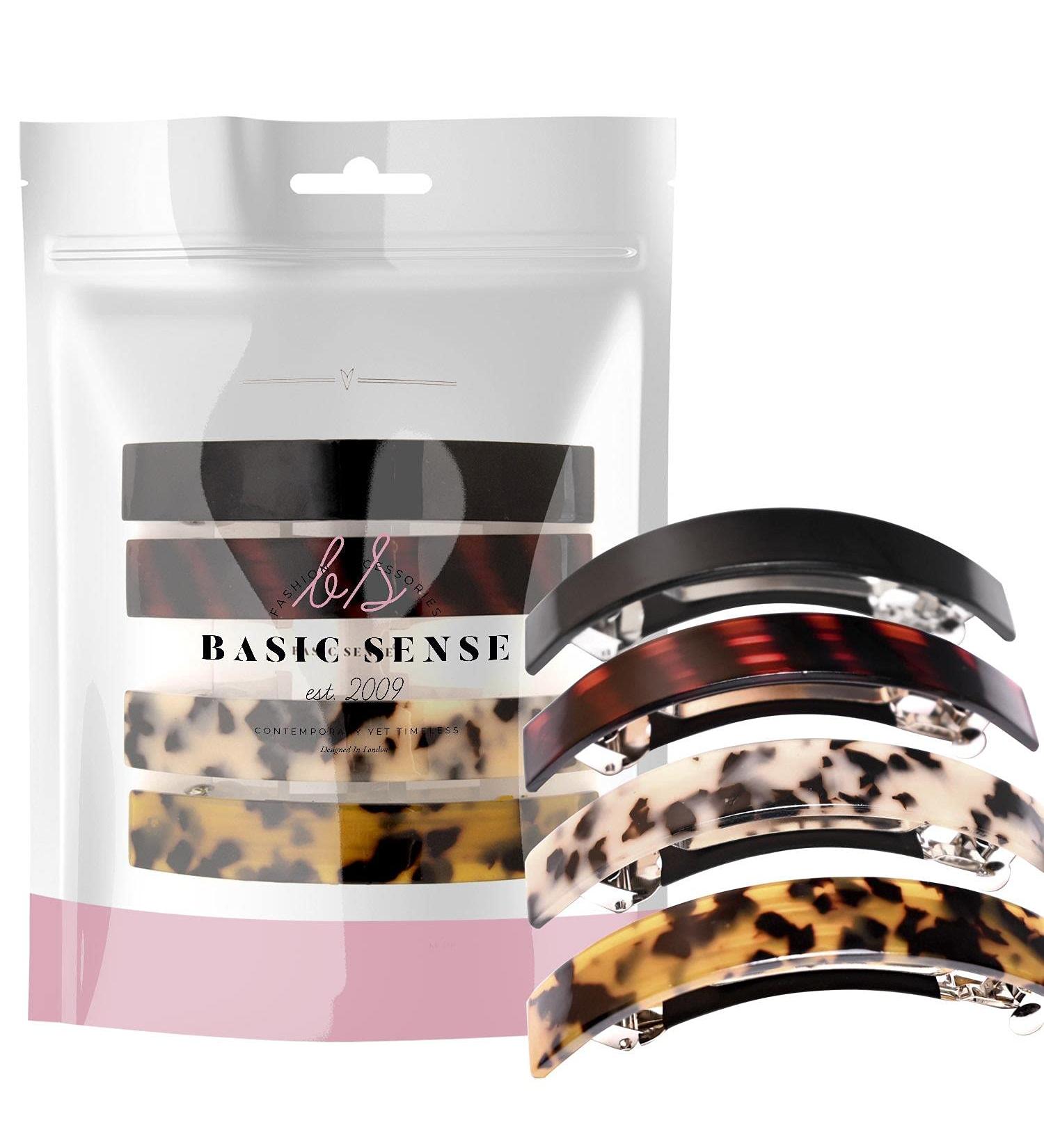 Basic Sense Large Hair Barrette Clips Hairpins for Thick Hair - French Style Tortoise & Leopard Curved Clips Rectangular Shape - Buy Online on GoSupps.com