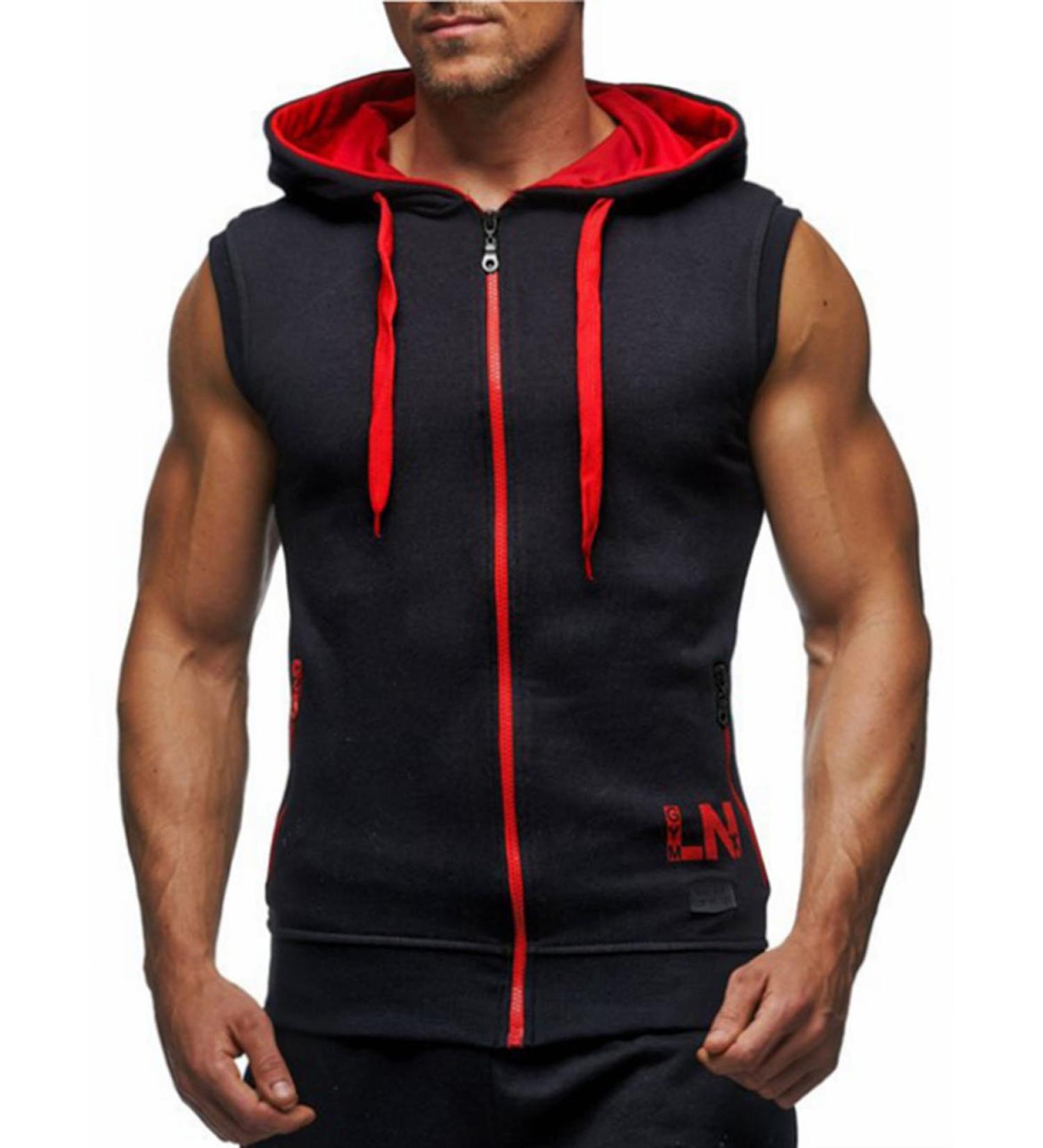 LemonGirl Men's Sleeveless Hoodie Tank Top - X-Large Blackred | Bodybuilding Gym Wear - Buy Online on GoSupps.com