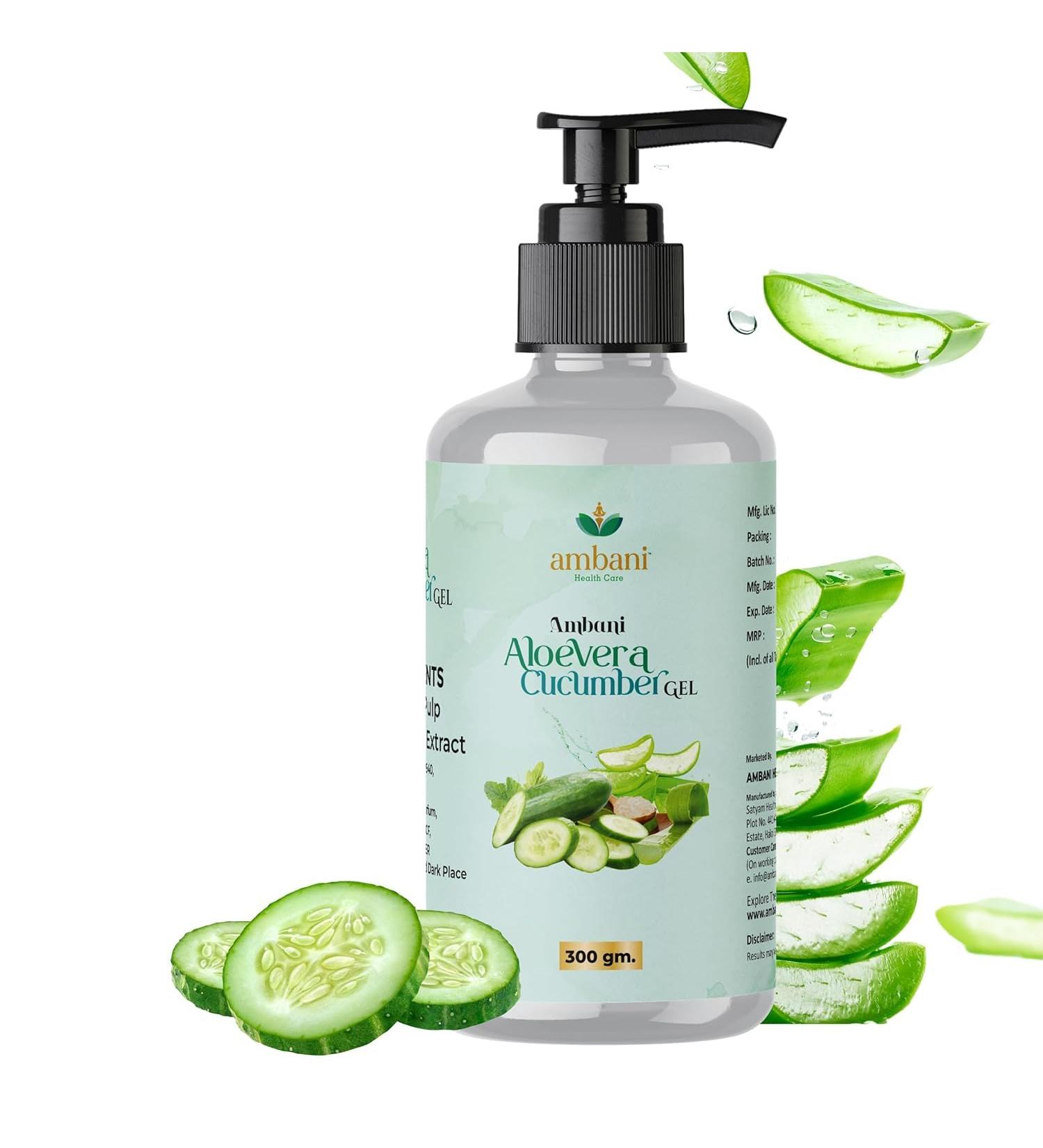 Aloe Vera Cucumber Gel | Moisturizing & Hydrating for Face & Hair | Natural Vegan Skincare | Reduces Acne Scars Wrinkles & Dark Circles (300g - Buy Online on GoSupps.com