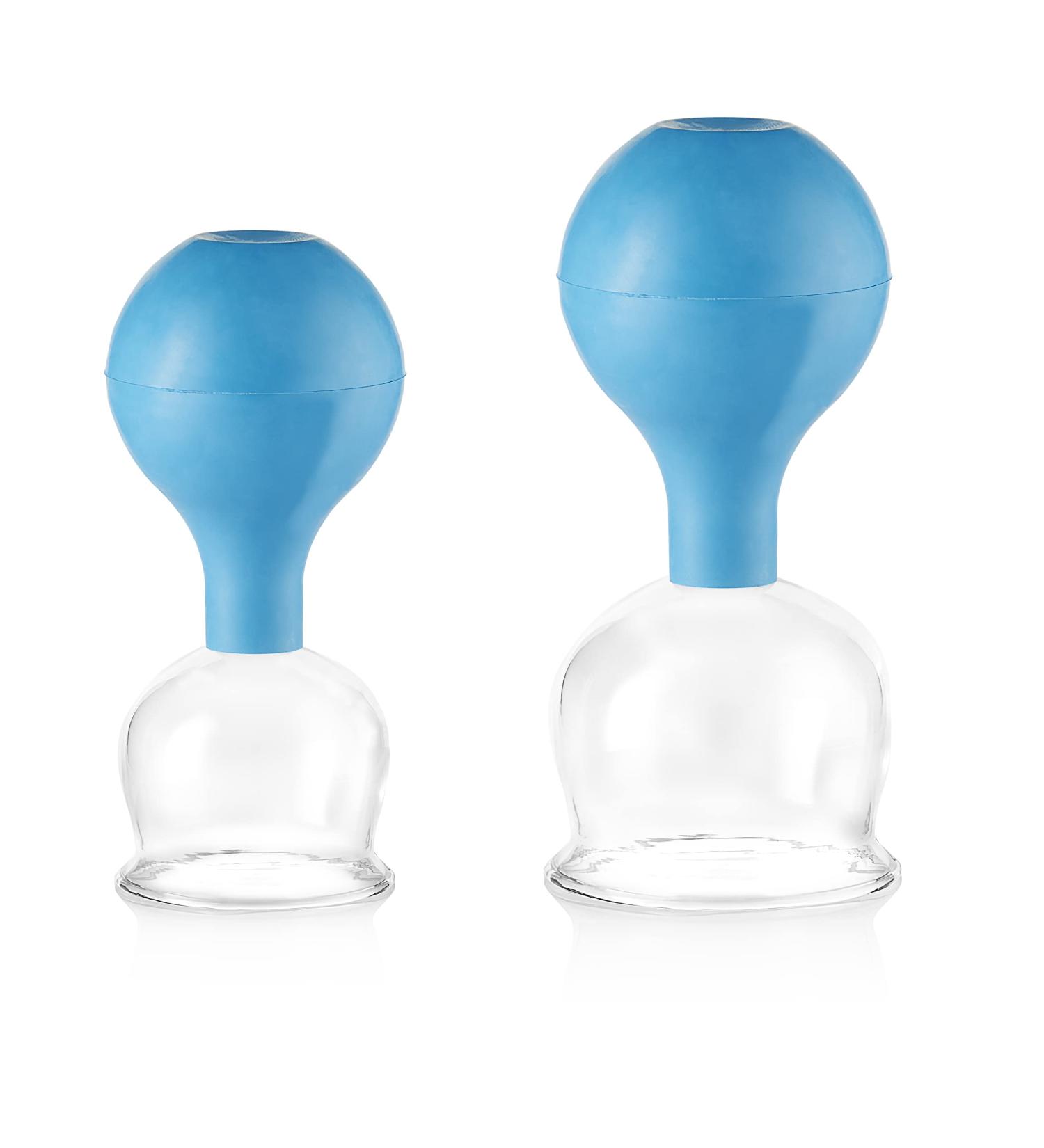 Pulox Cupping Glass Set - Real Glass Cupping Cups with Suction Balls (52mm & 62mm) - Blue | International Shipping Available - Buy Online on GoSupps.com