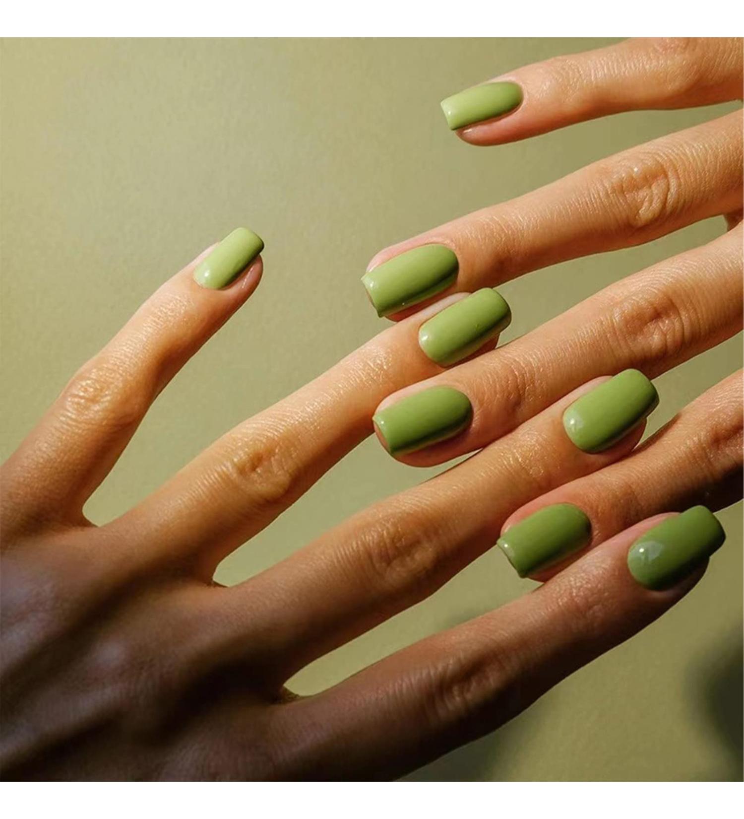 24pcs Green Square False Short Nails - Removable Press On Nail Art for Women and Girls - Buy Online on GoSupps.com