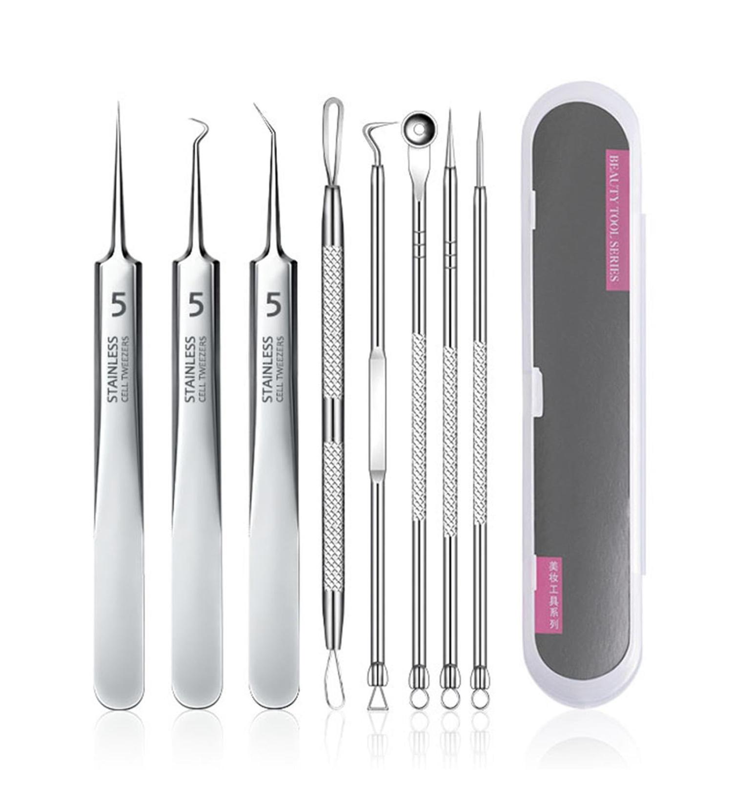 Stainless Steel Tweezers Set | 8 Facial Hair & Black Heads Ingrown Hair Remover | Tool High Precision Eyebrow Splinter & Ingrown Hair Removal Eyebrows Plucking for Women Men - Buy Online on GoSupps.com