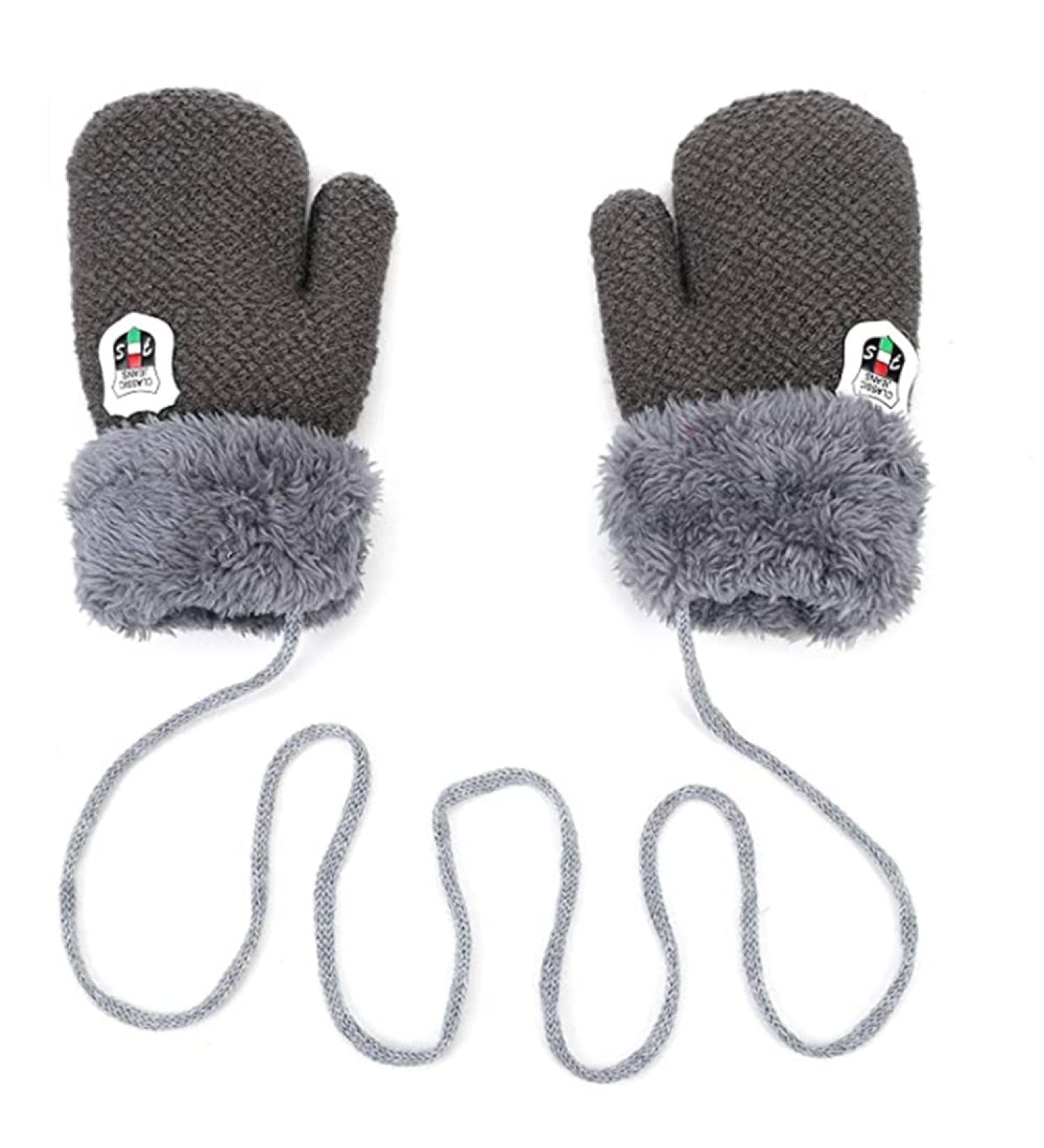 0-3Y Kids Knitted Mittens with Hanging Neck String Thicken Soft Plush Thermal Winter Warm Gloves Full Finger Cycling Biking Sports Gloves for Baby Infant Children Toddler Girls Boys Dark Gray - Buy Online on GoSupps.com
