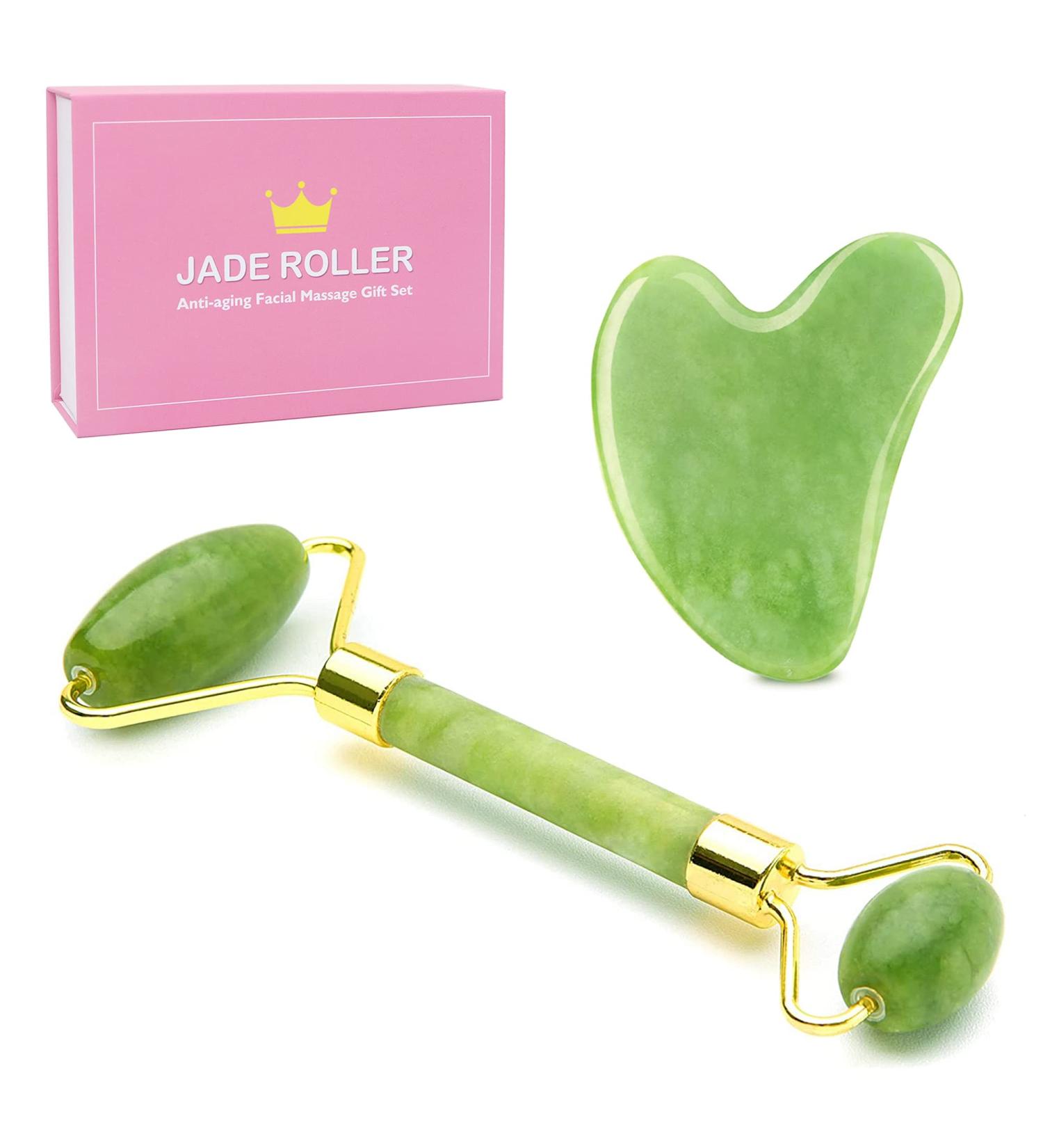 Jade Roller & Gua Sha Set for Facial and Body Massage - Wonderwin Skin Care Tool for Wrinkle Relief and Muscle Relaxation - Buy Online on GoSupps.com