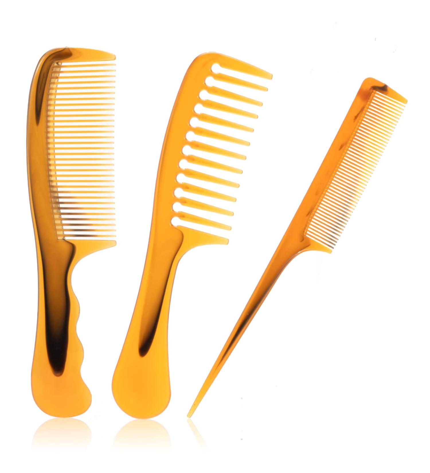3-Piece Hair Comb Set: Tail, Wide Tooth, & Fine Comb | PROUSKY Anti-Static Hairdressing Combs in Yellow - Buy Online on GoSupps.com