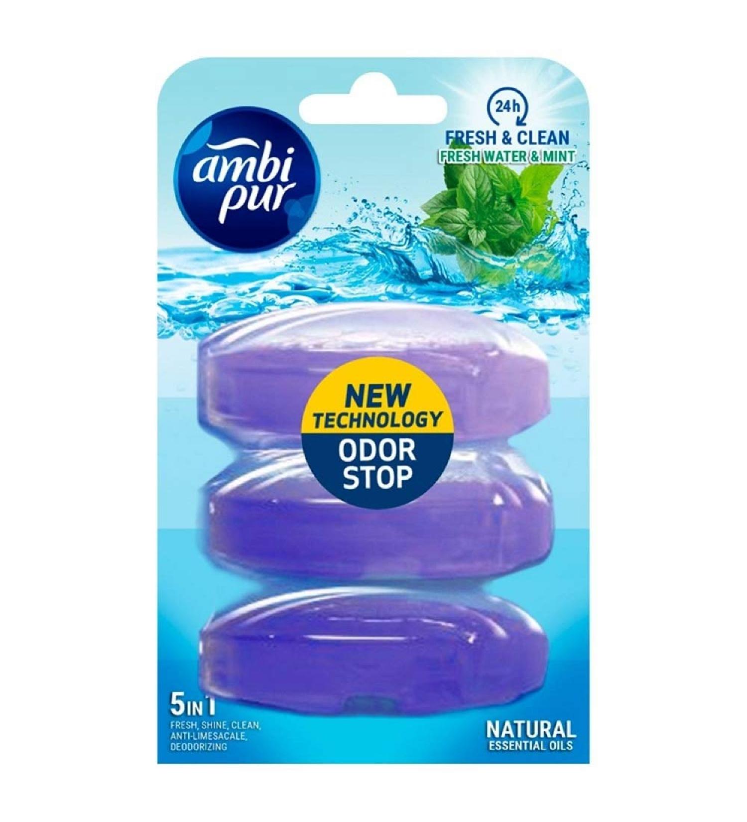 Ambi Pur 6 pieces 3 liquid toilet stones refill 3 x 55ml - Fresh water & mint