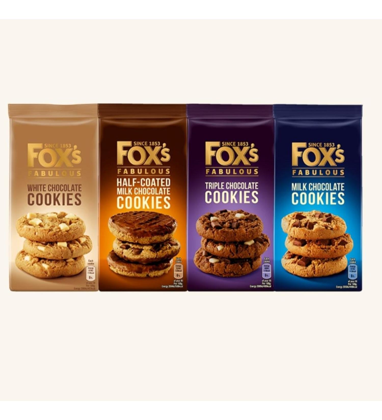 Foxs Cookie Selection - Half Coated Chunkie 175g Triple Chunkie 180g Milk Chunkie 180g White Chunkie Cookie 180g Pack of 4 - Buy Online on GoSupps.com