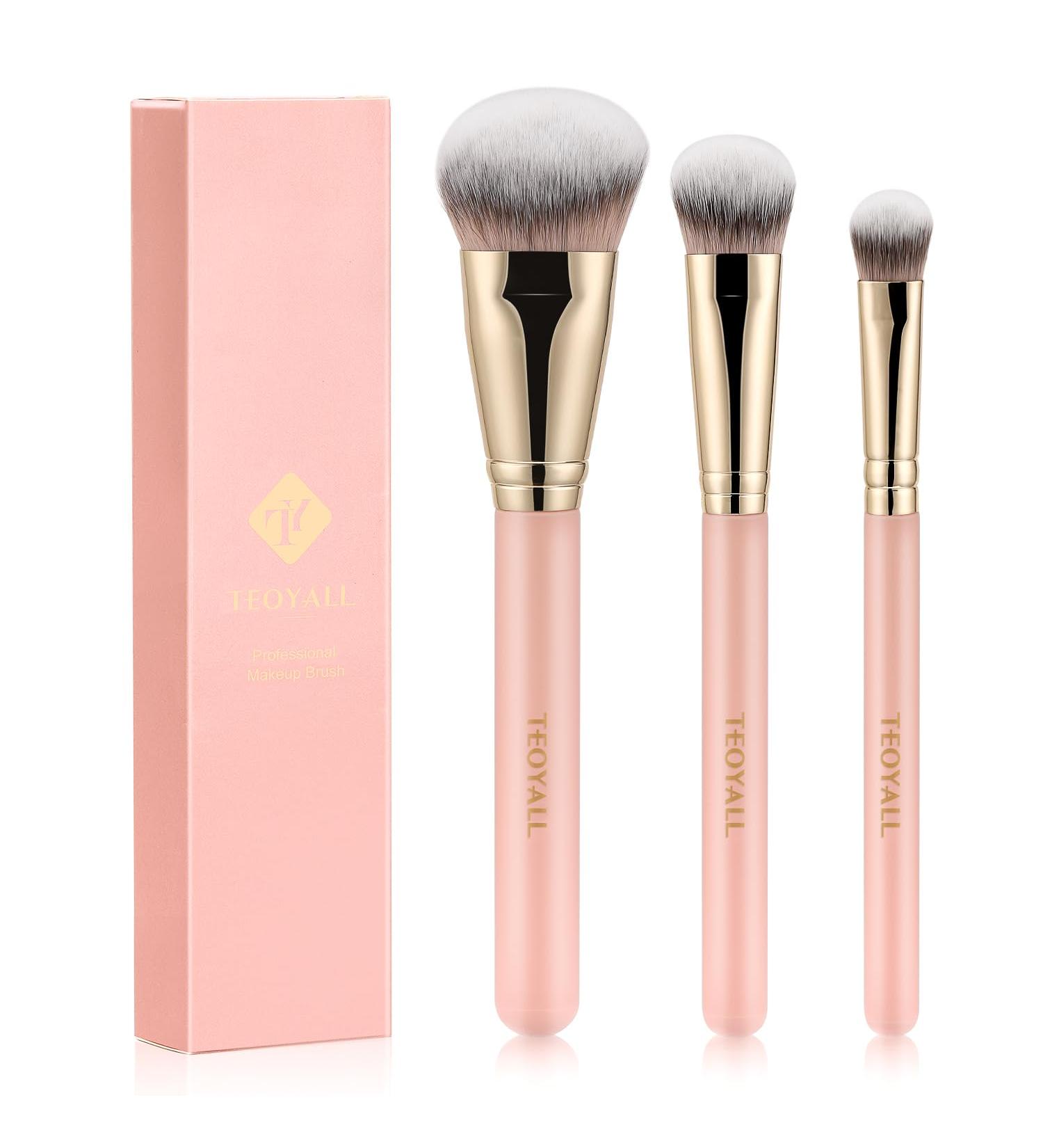 TEOYALL Flat Angled Brushes | Flawless Foundation & Concealer Brush Set | Bronzer Brush - Liquid Cream Powder - Pink (L/M/S) - Shop Internationally - Buy Online on GoSupps.com