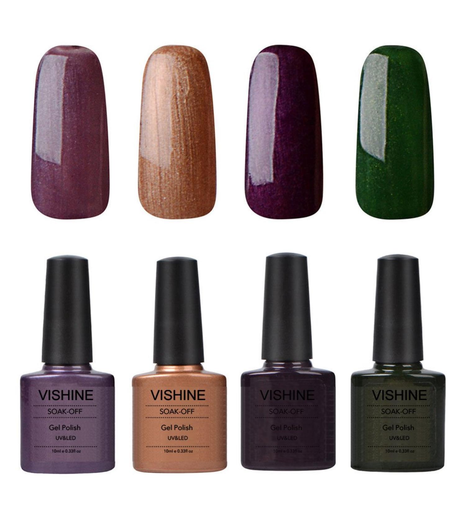 Vishine UV LED Soak Off Gel Nail Polish Manicure 4 Pcs 10ml Shiny Colors Nail Art Kit C080
