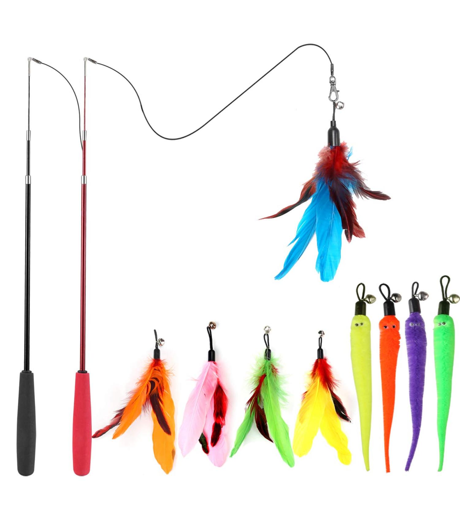MeoHui 2PCS Retractable Cat Wand Toy + 9PCS Feather Refills - Interactive Kitten Toy for Chase & Exercise - Buy Online on GoSupps.com