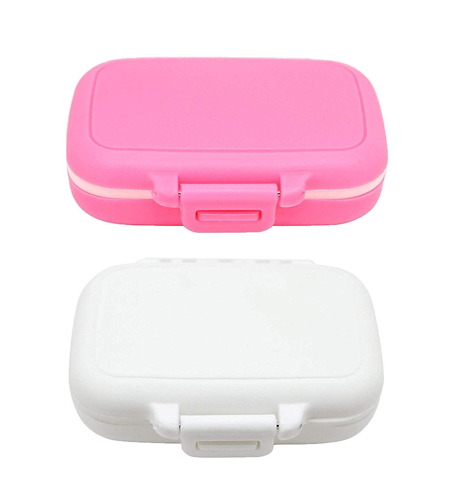 Small Pill Box - Travel Medication Case with 3 Compartments | Daily Vitamin Organizer (Pink & White) - International Shipping Available - Buy Online on GoSupps.com