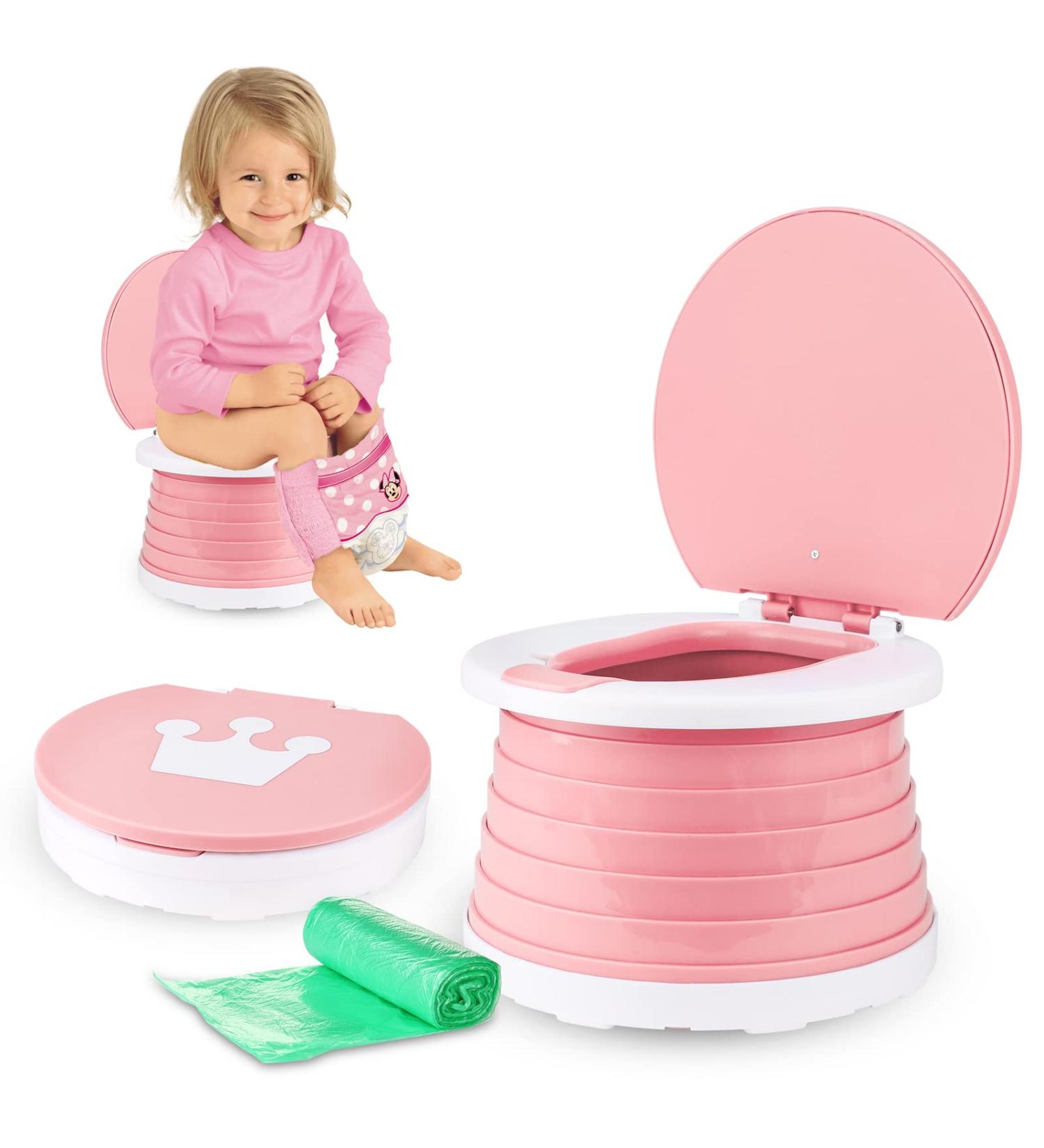 Foldable Portable Potty Chair for Toddler Travel - Pink Training Toilet Seat for Baby Kids - Indoor & Outdoor Use - Buy Online on GoSupps.com